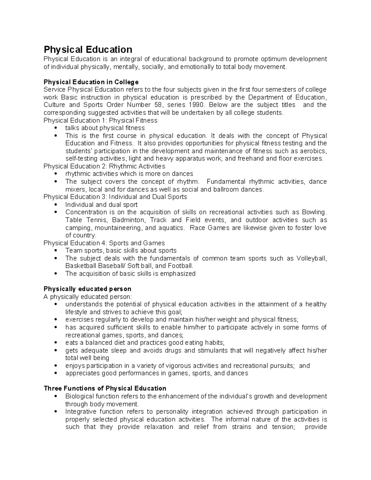 PE 3: Individuals and Dual Sports - Course Overview and Activities ...