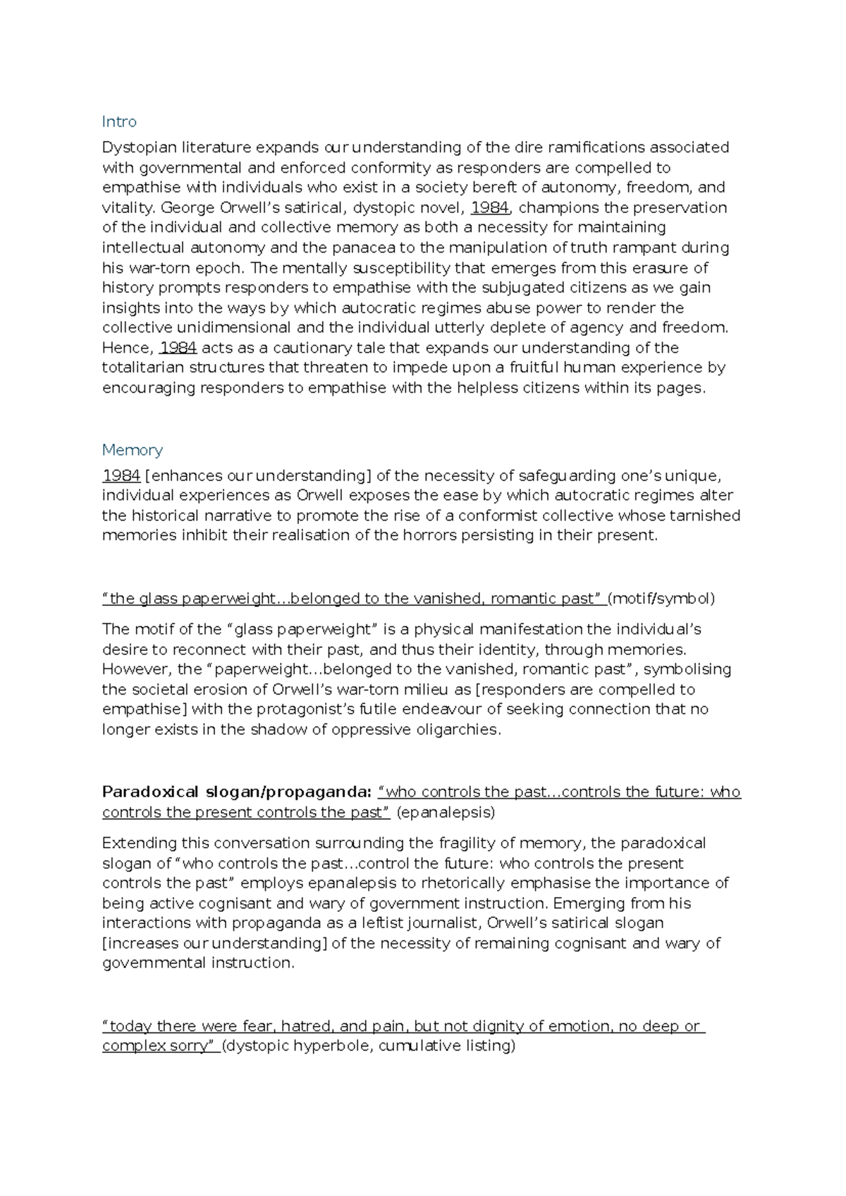1984 Common Module Essay: Exploring Dystopian Conformity and Memory ...