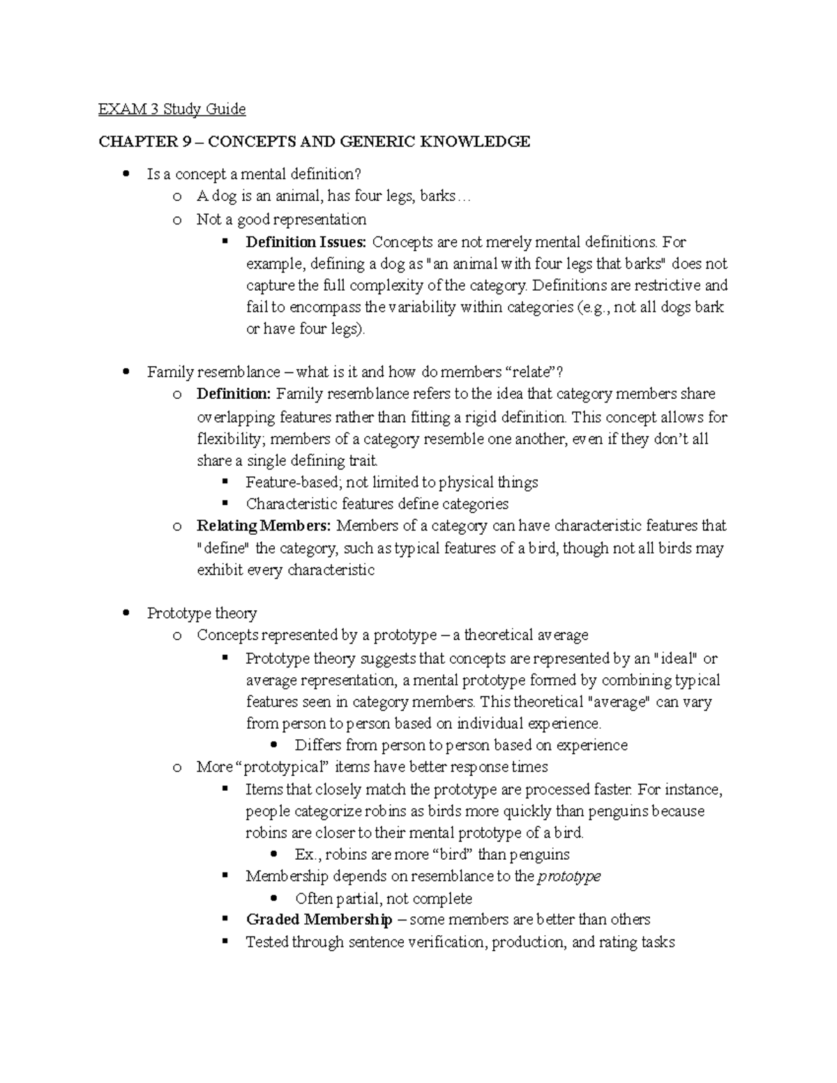 EXAM 3 Study Guide - EXAM 3 Study Guide CHAPTER 9 – CONCEPTS AND ...