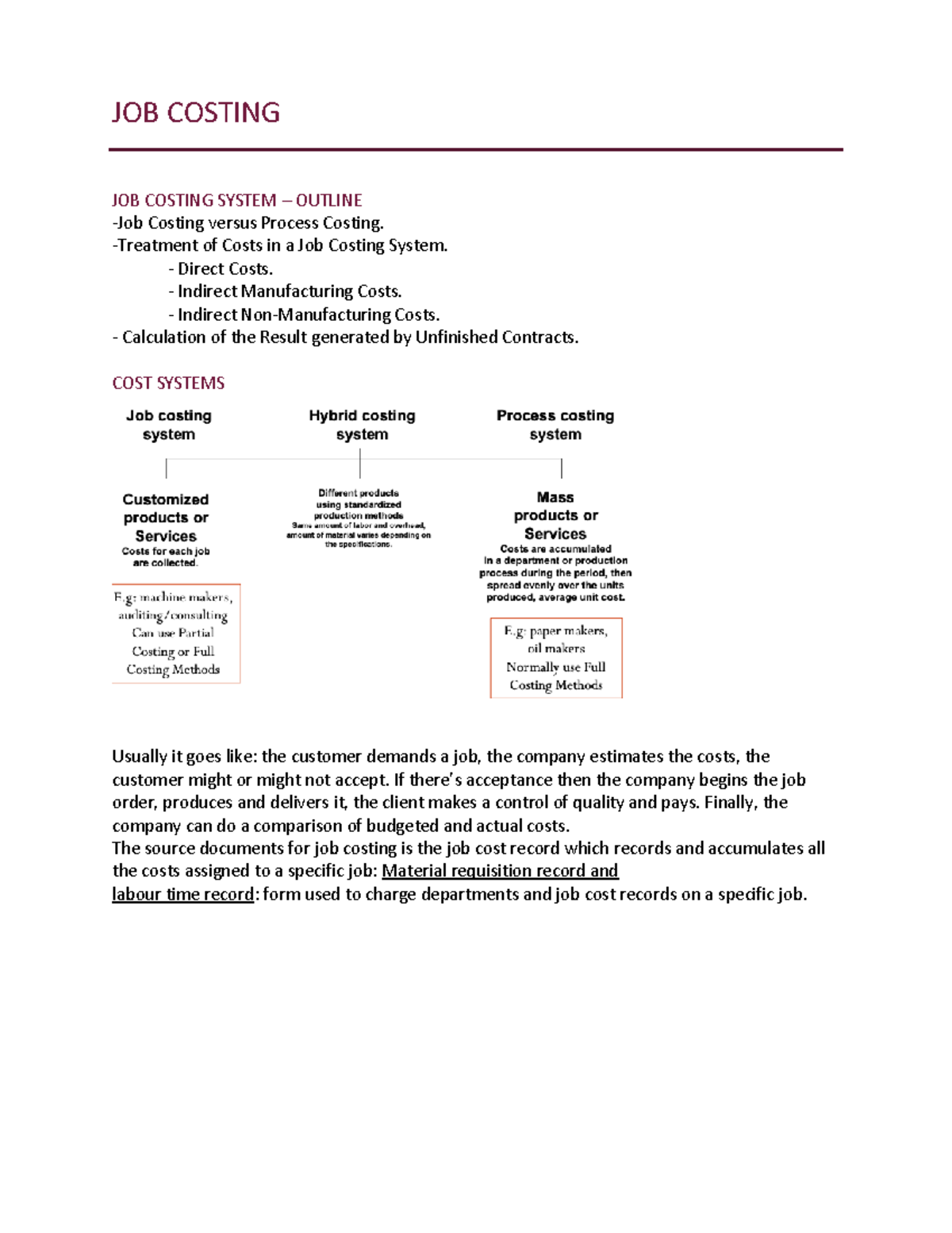 Job costing - Topic 2 apuntes clase + power. - JOB COSTING JOB COSTING ...