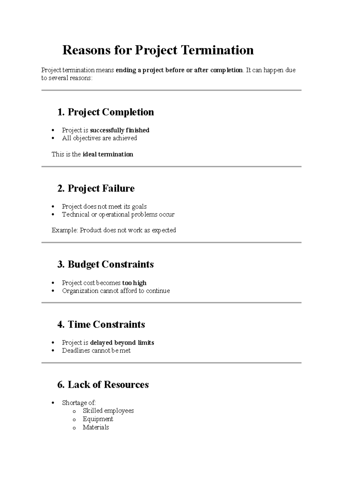 PM 6 - Reasons for Project Termination and Types of Termination - Studocu