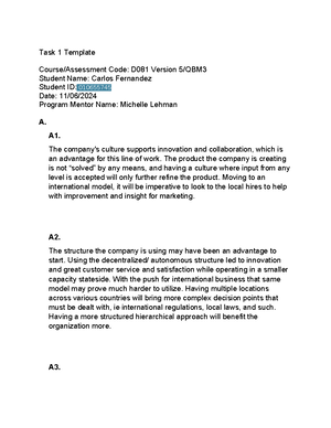 D078 - Task 2 Template - Task 2 passed - D078 TEM1 - Business ...