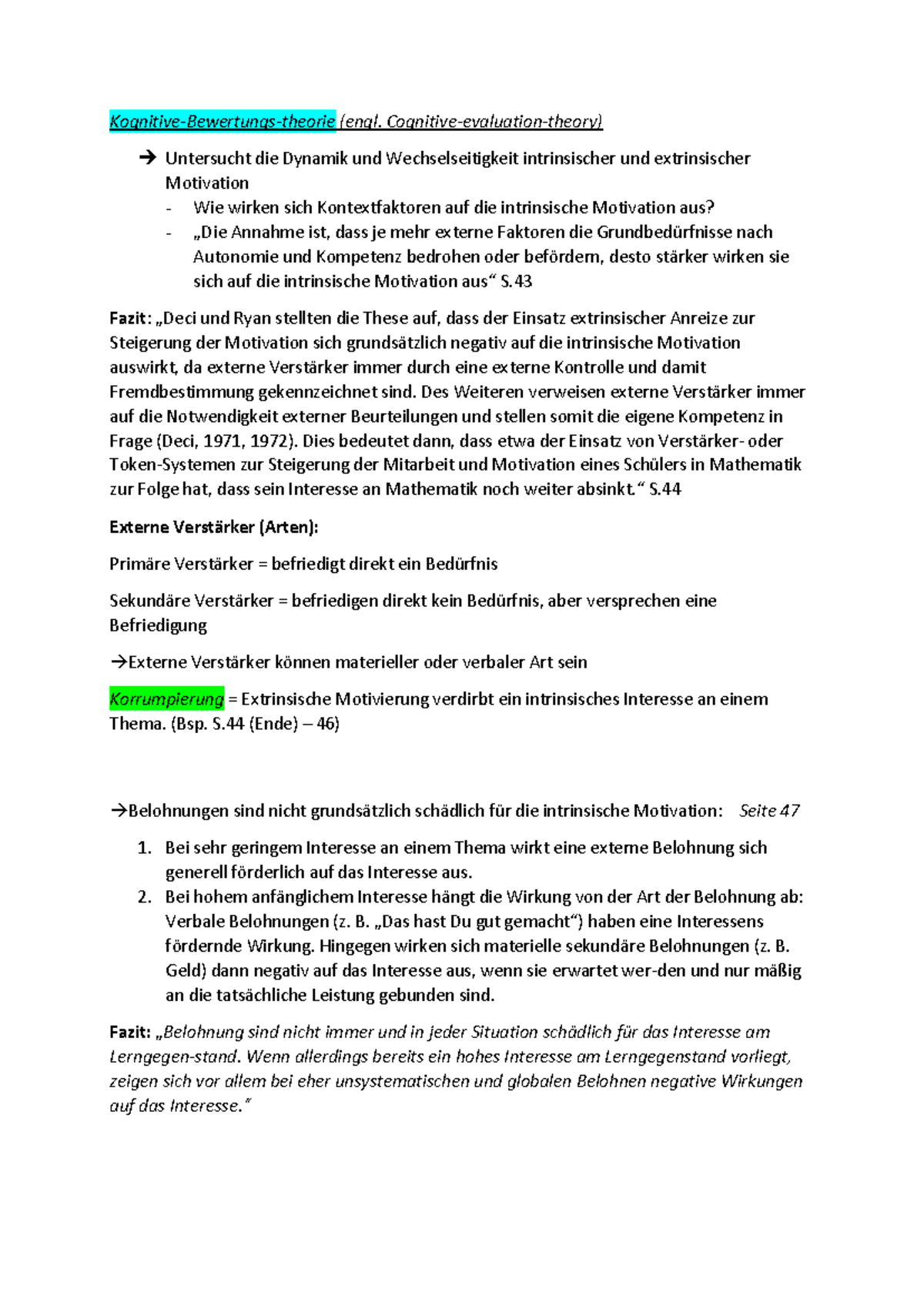 Kognitive Bewertungstheorie: Einfluss auf Motivation und Lernen - Studocu