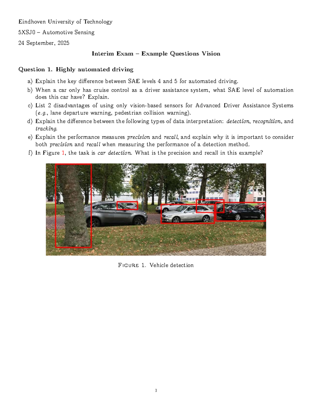 5XSJ0 Automotive Sensing Interim Exam Practice Questions - Studeersnel
