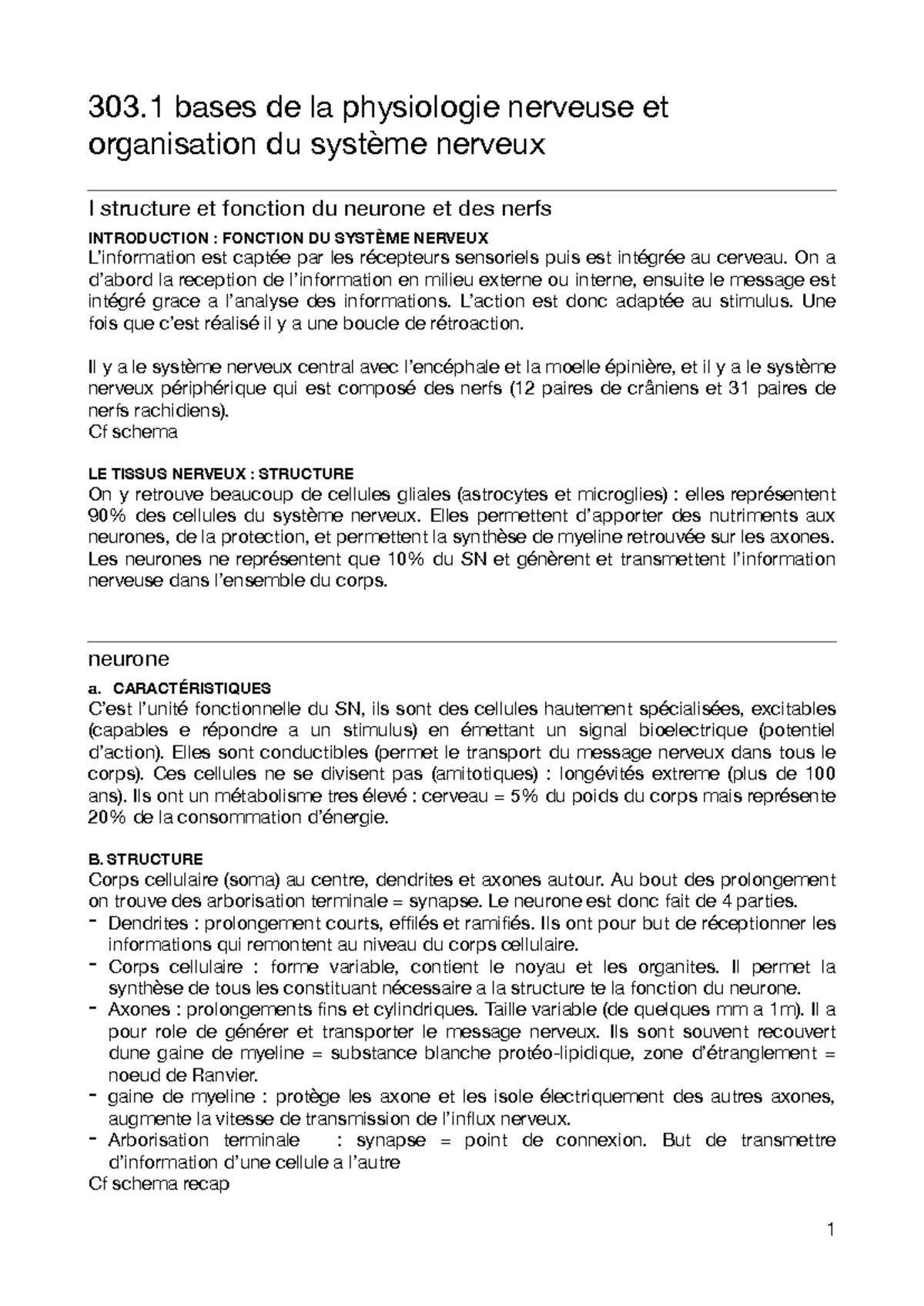 301.1 Physiologie Nerveuse : Structure et Fonction du Système Nerveux ...