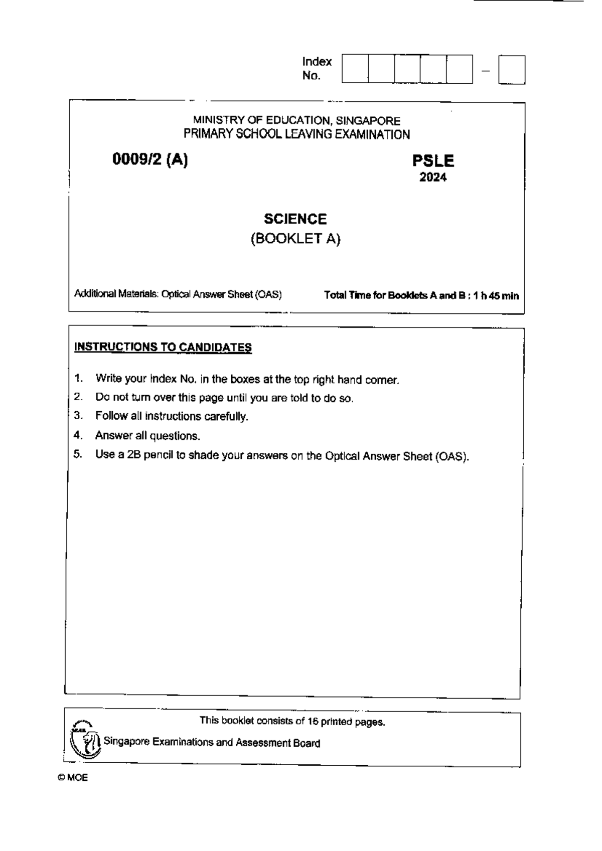 2024 PSLE Science Examination (Booklet A & B) Guide - Studocu