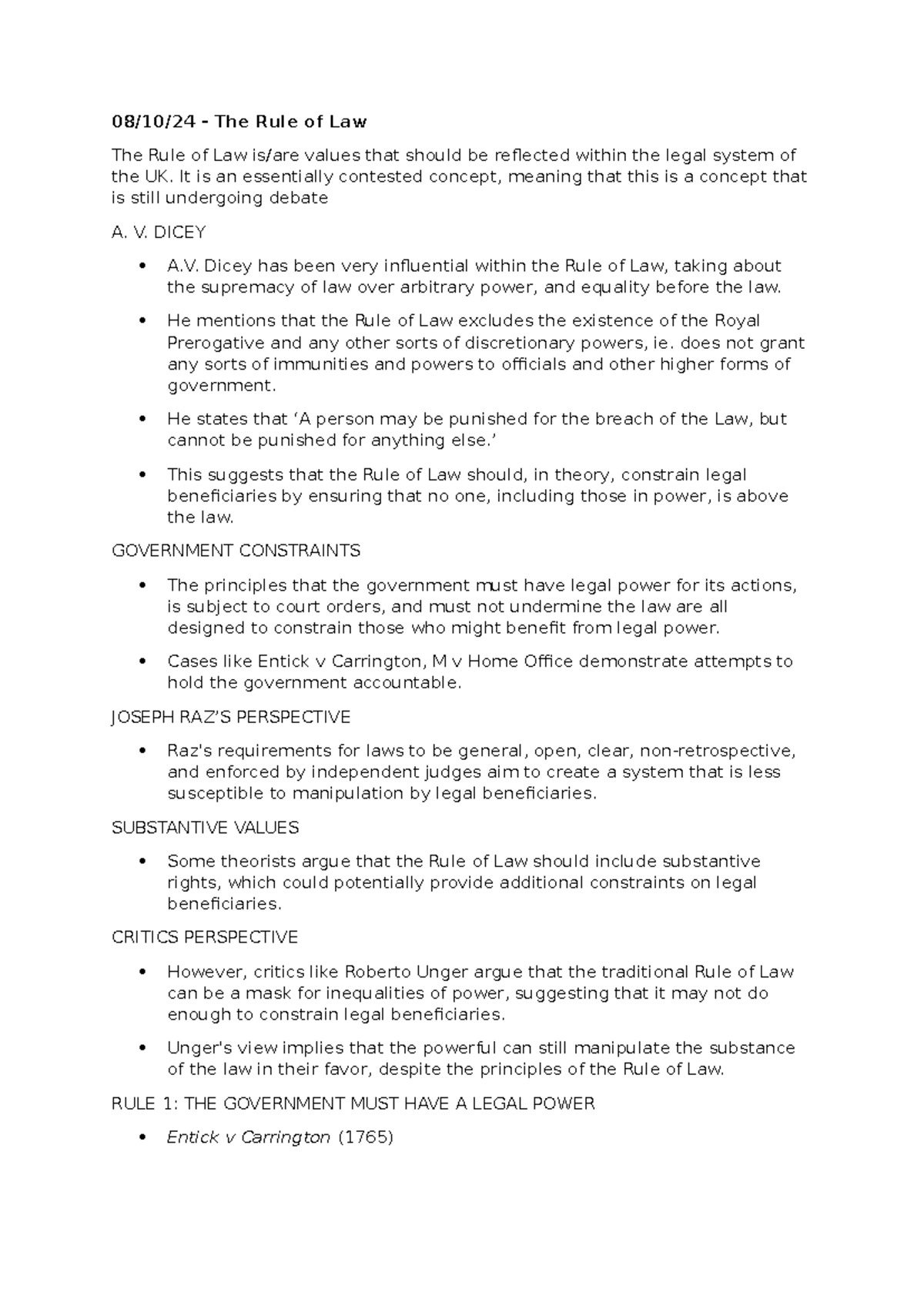 ELS 5 - lec note - 08/10/24 - The Rule of Law The Rule of Law is/are ...