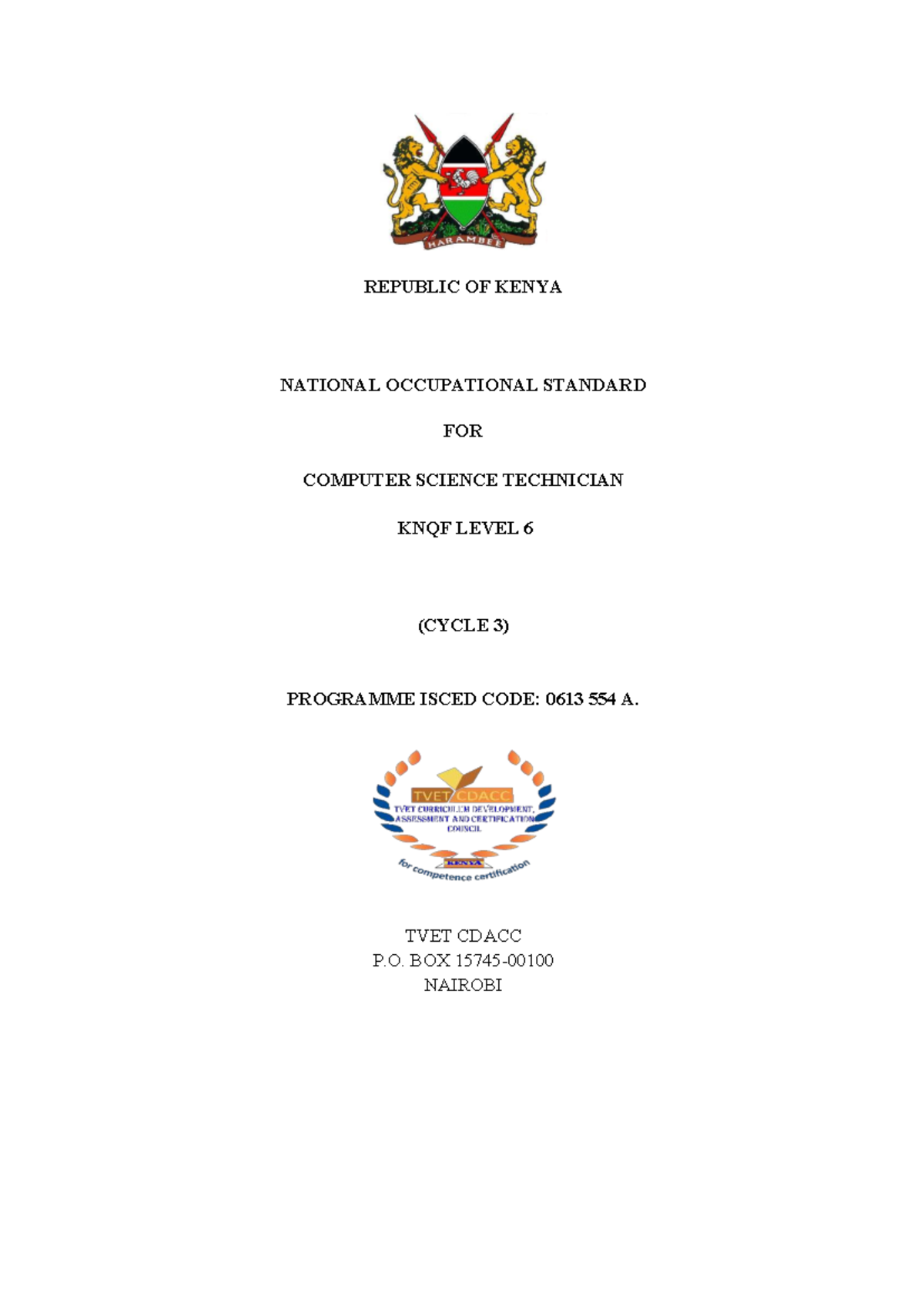Occupational Standard for Computer Science Technician (KNQF Level 6 ...