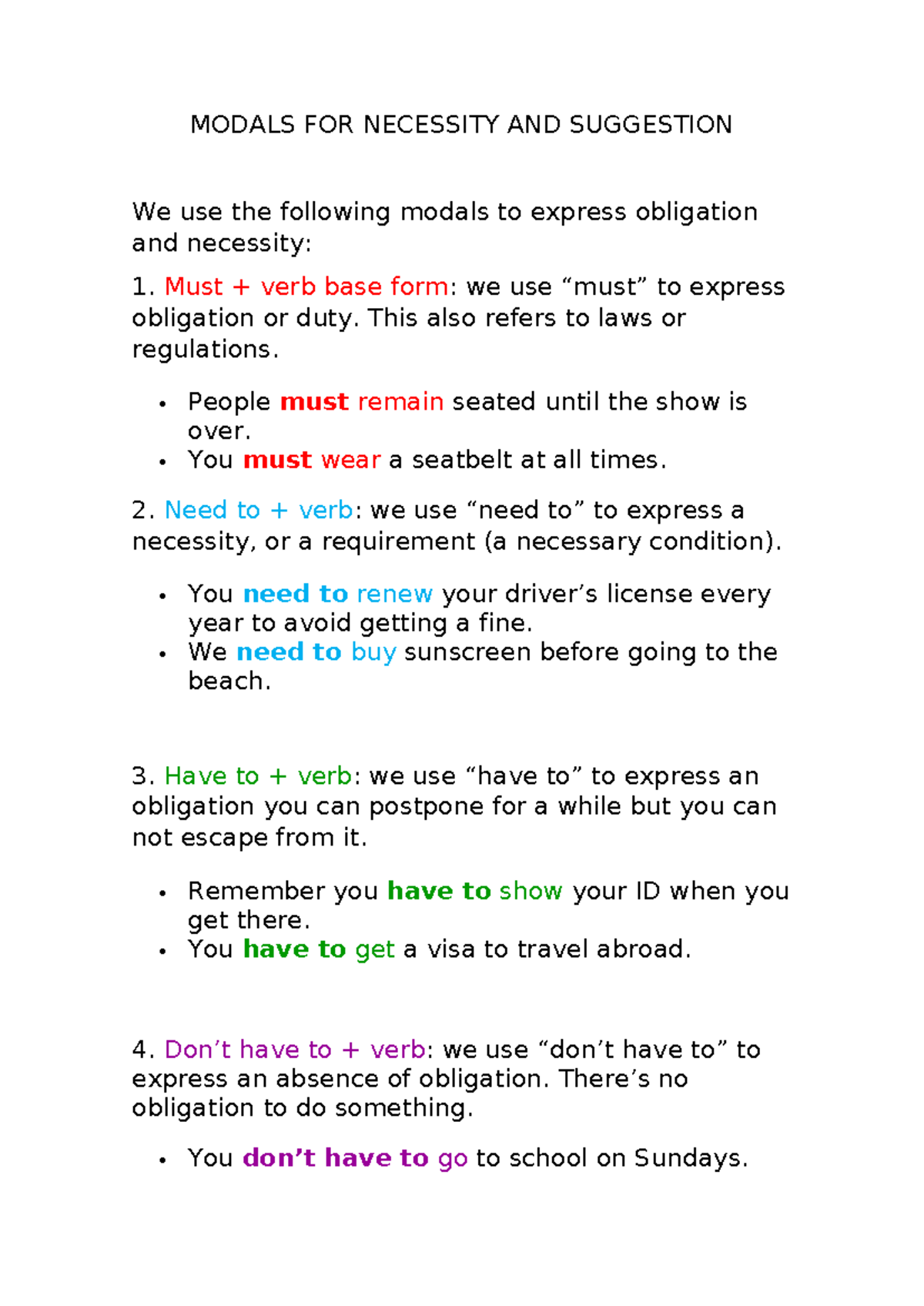 Modals for Necessity and Suggestion: A Comprehensive Guide - Studocu