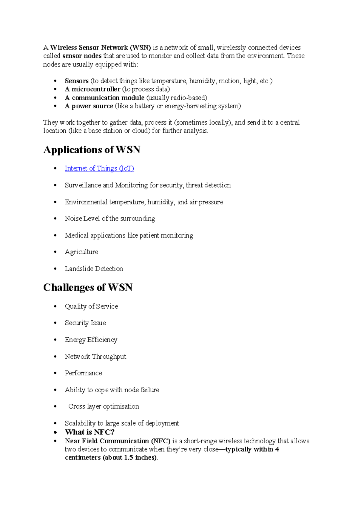 WSN Overview: Key Concepts, Applications, and Challenges - Studocu