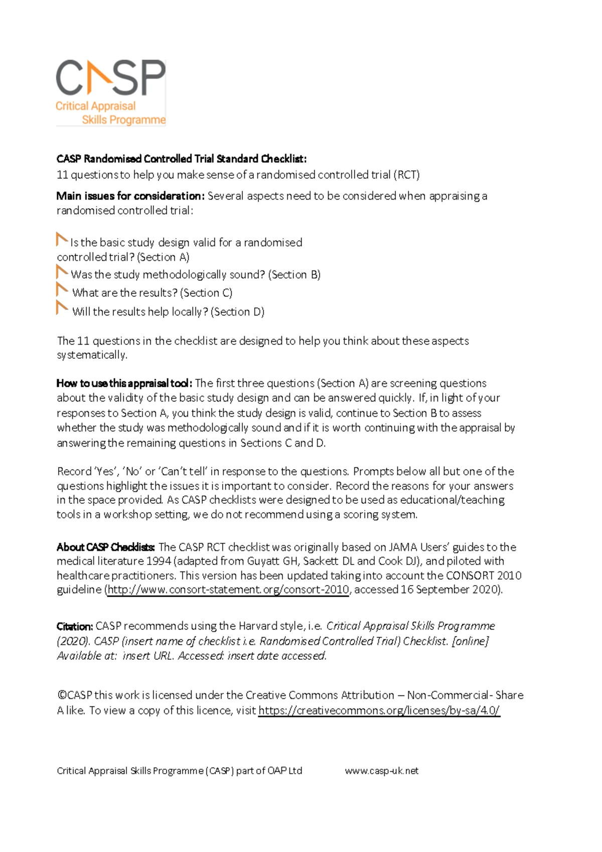 CASP Case Control Study Appraisal Checklist and Guidelines - Studocu