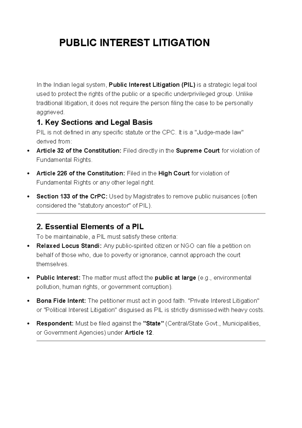 Public Interest Litigation (PIL) in Indian Legal System: Overview and ...