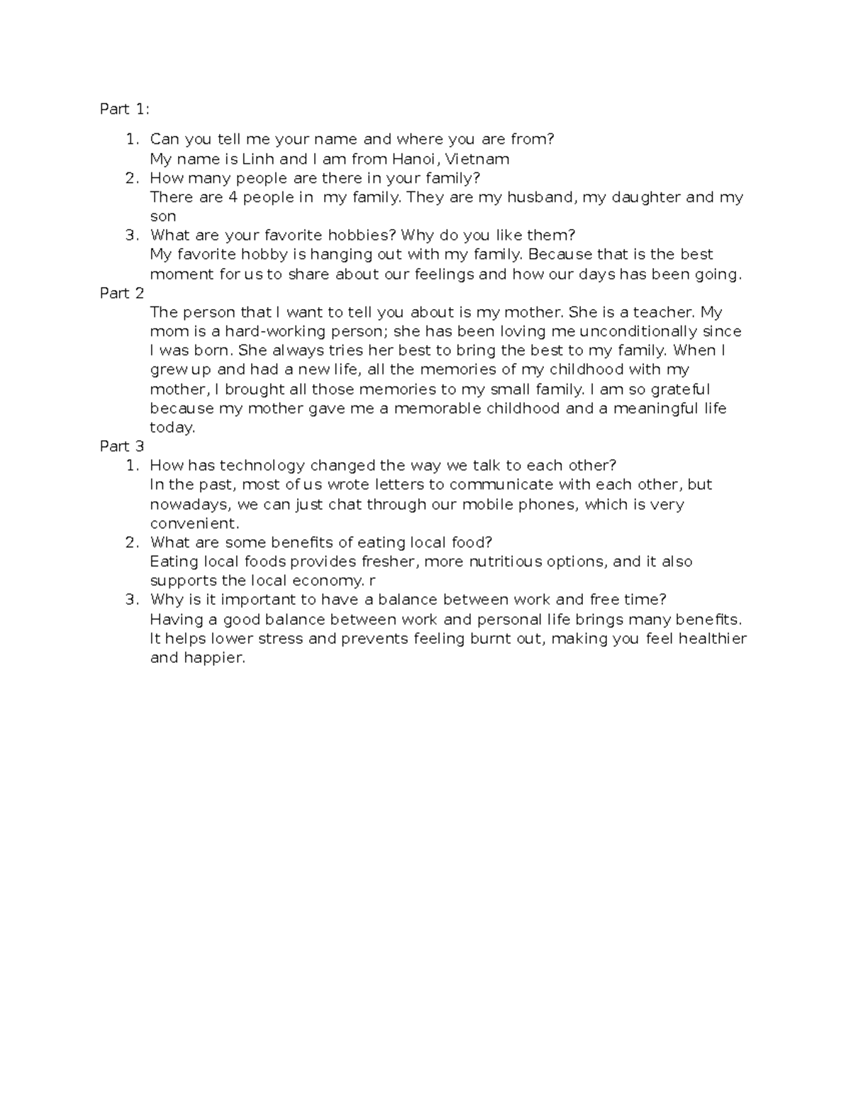 Speaking Questions for Language Practice - Studocu
