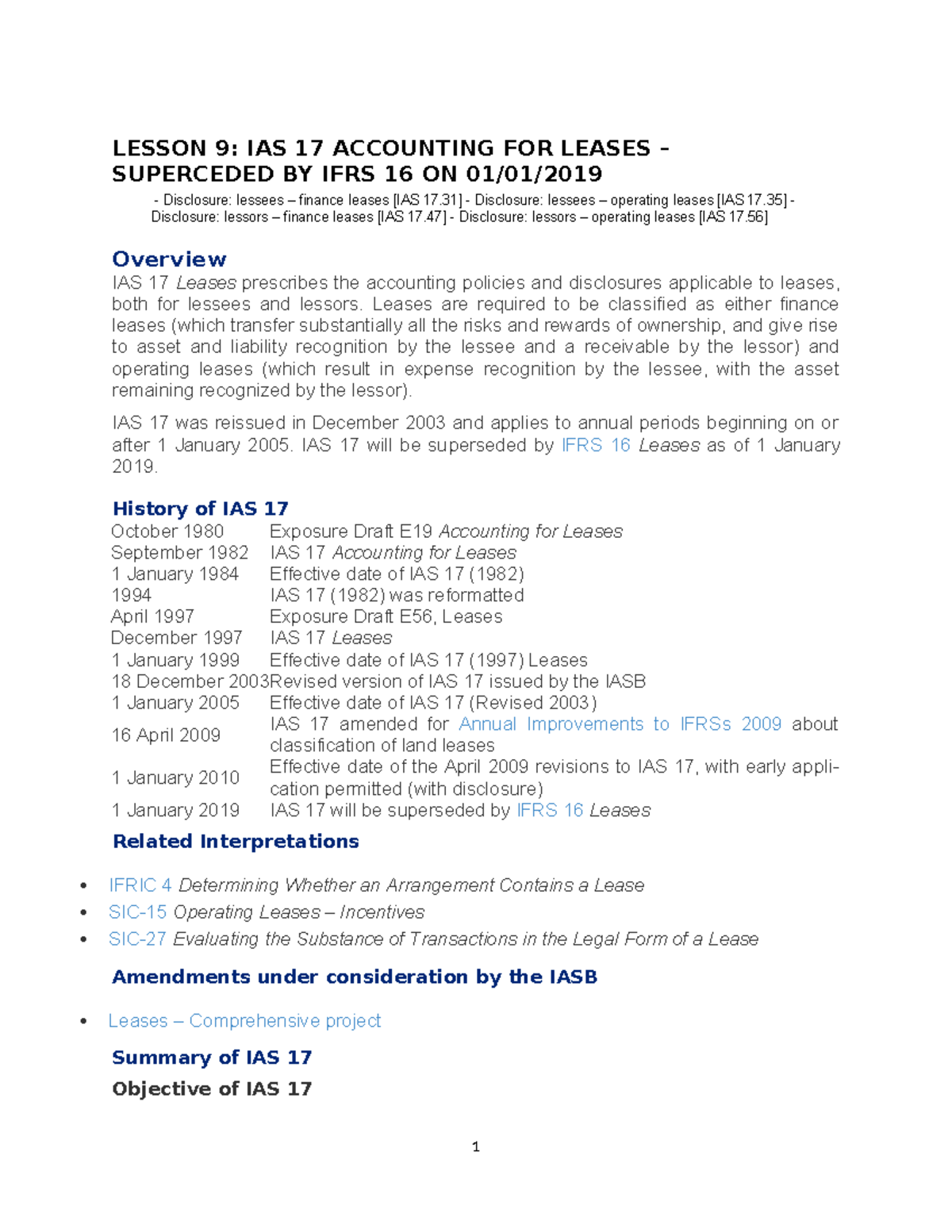 Lesson 9: Accounting for Leases under IAS 17 (Superseded by IFRS 16 ...