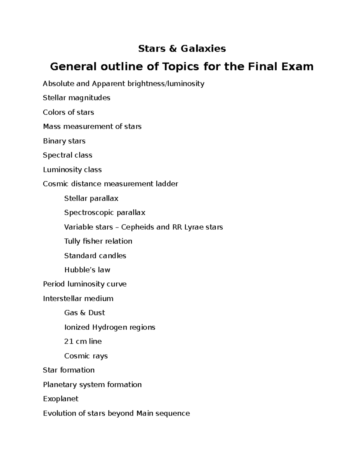 Final Exam Study Guide for Stars & Galaxies (ASTR 101) - Studocu