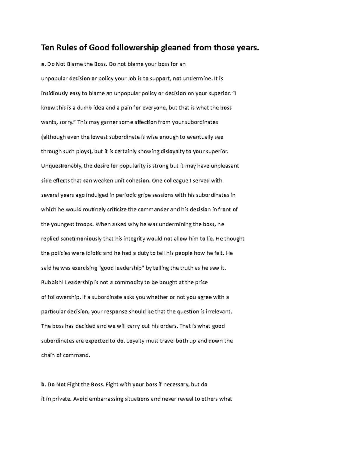 Important Principles of Followership: Ten Essential Rules - Studocu