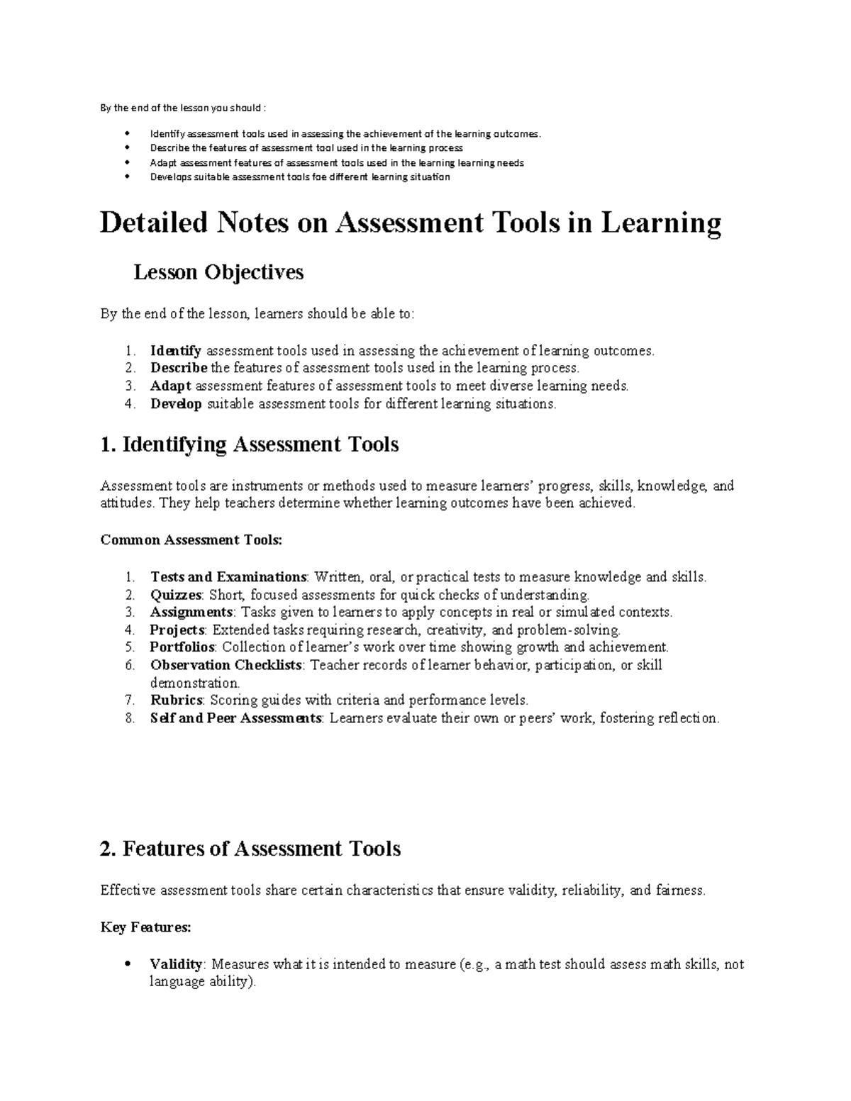 Education Assessment - SA QS: Tools, Features, and Adaptations - Studocu