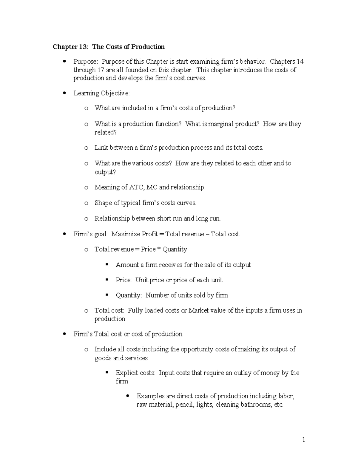 Chapter 13: Understanding Production Costs and Profit Maximization ...