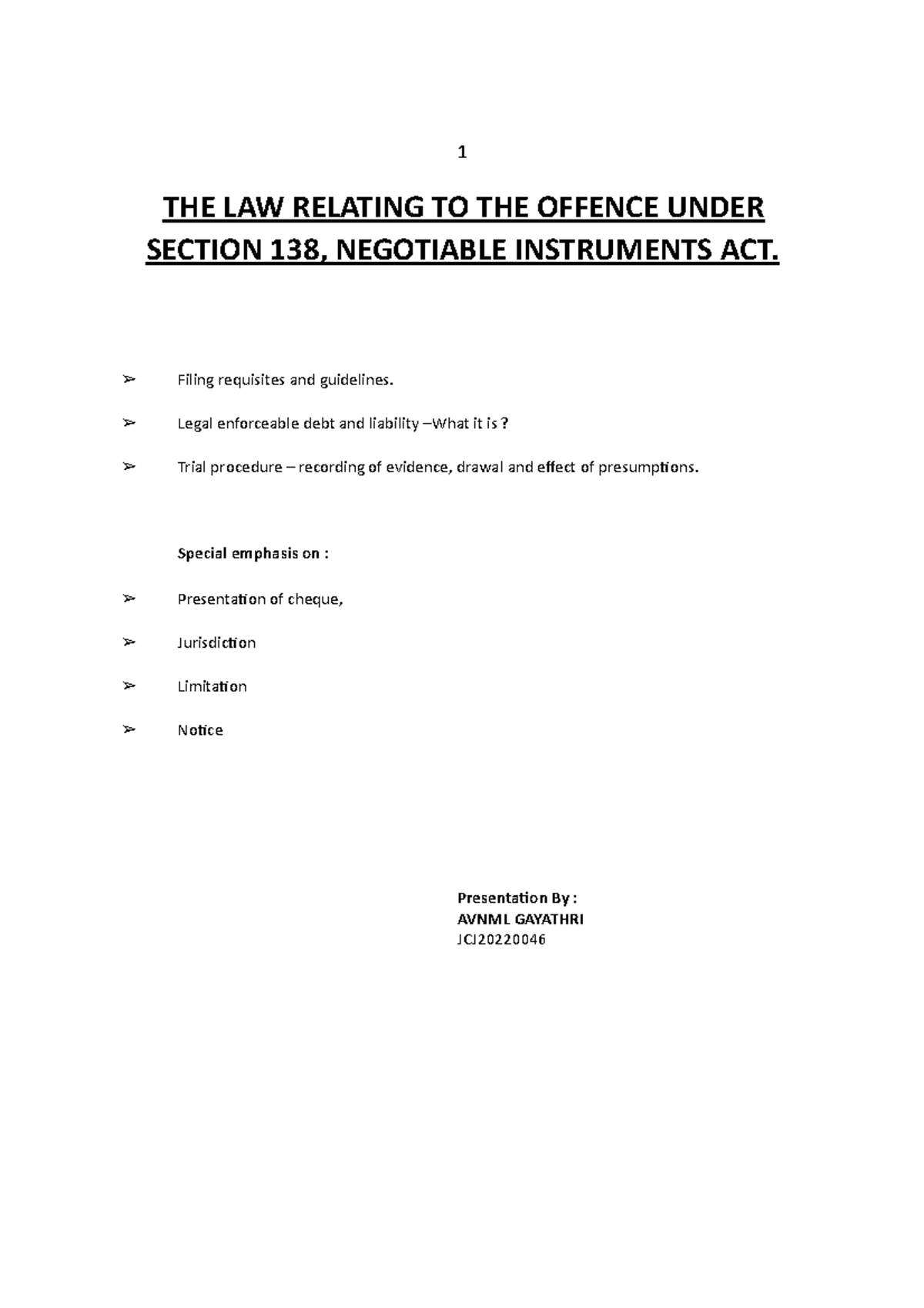 Legal Analysis of Section 138, Negotiable Instruments Act: AVNML ...