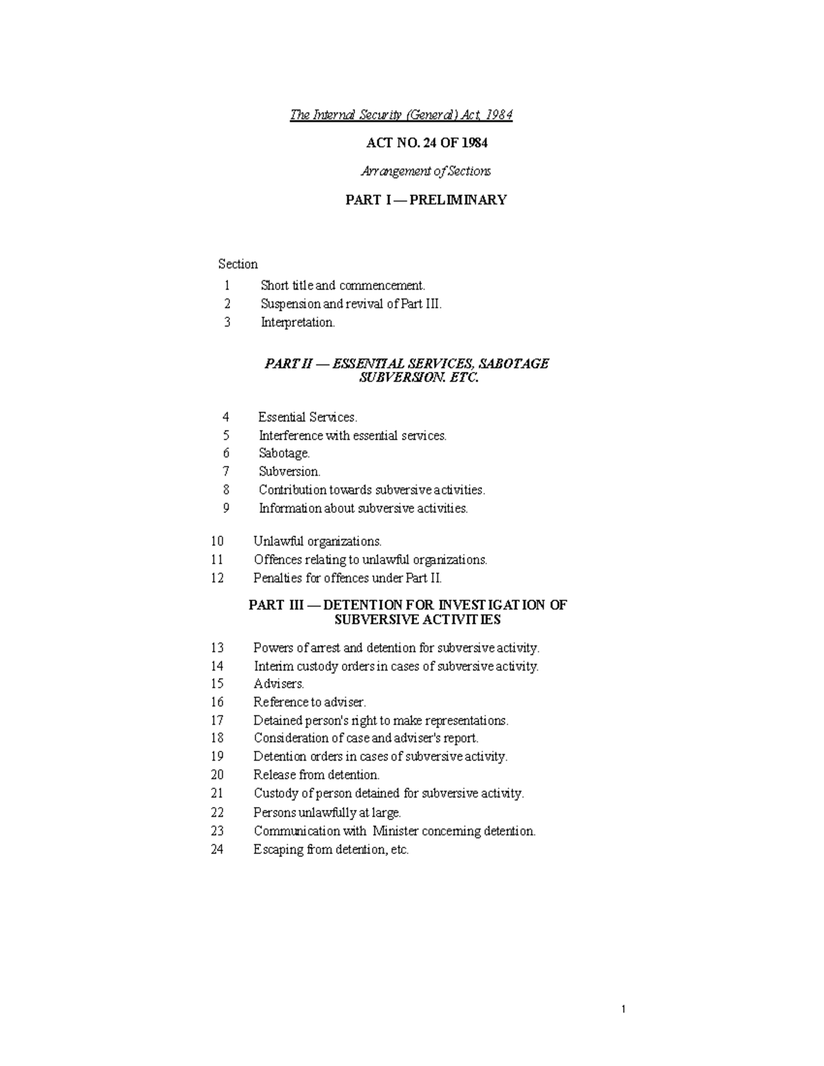 LS 1984 Internal Security (General) Act Overview and Key Sections - Studocu