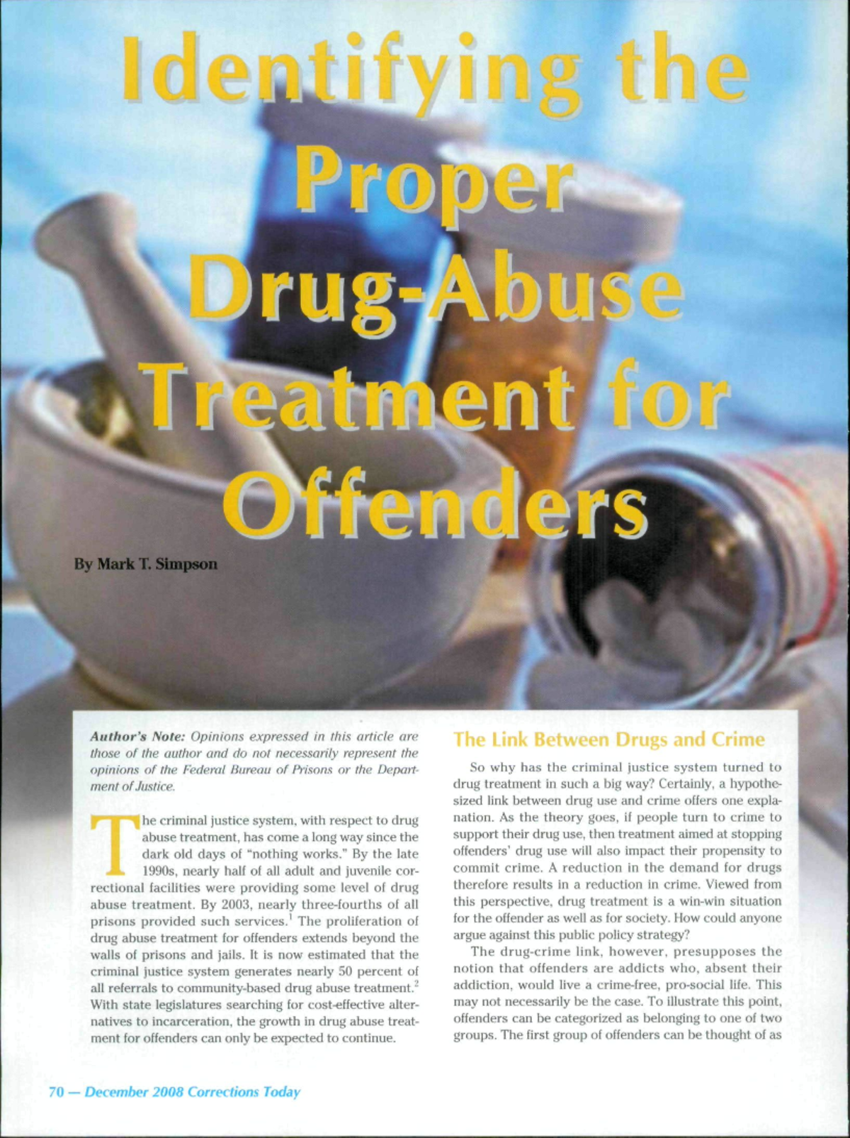 Drug Treatment and Criminality: Addressing Offender Needs in ...