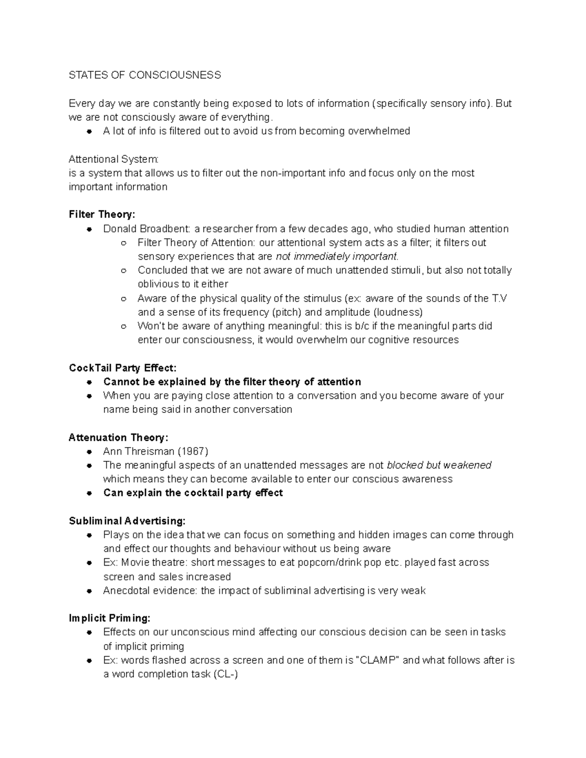 PSY 120 Chapter 7 - Attention, Consciousness, and Sleep Notes - Studocu