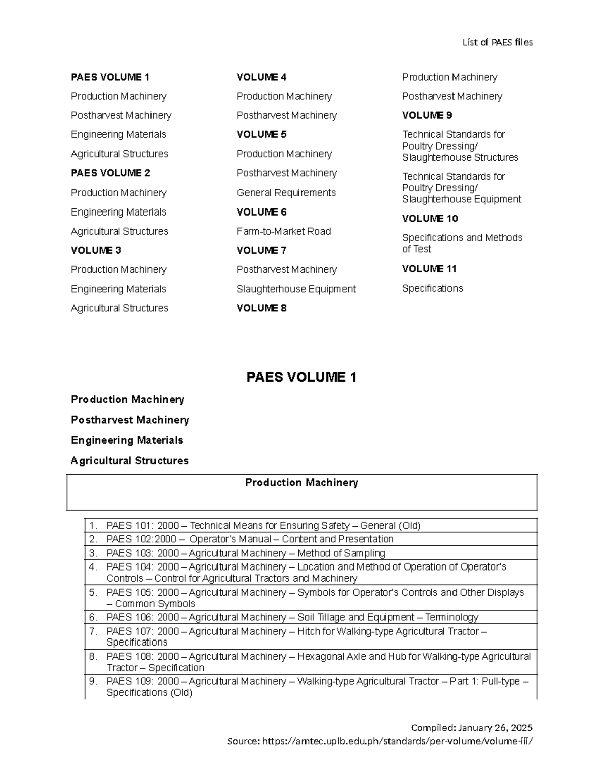 PAES Files Compilation: Volumes 1-11 Overview and Specifications - Studocu