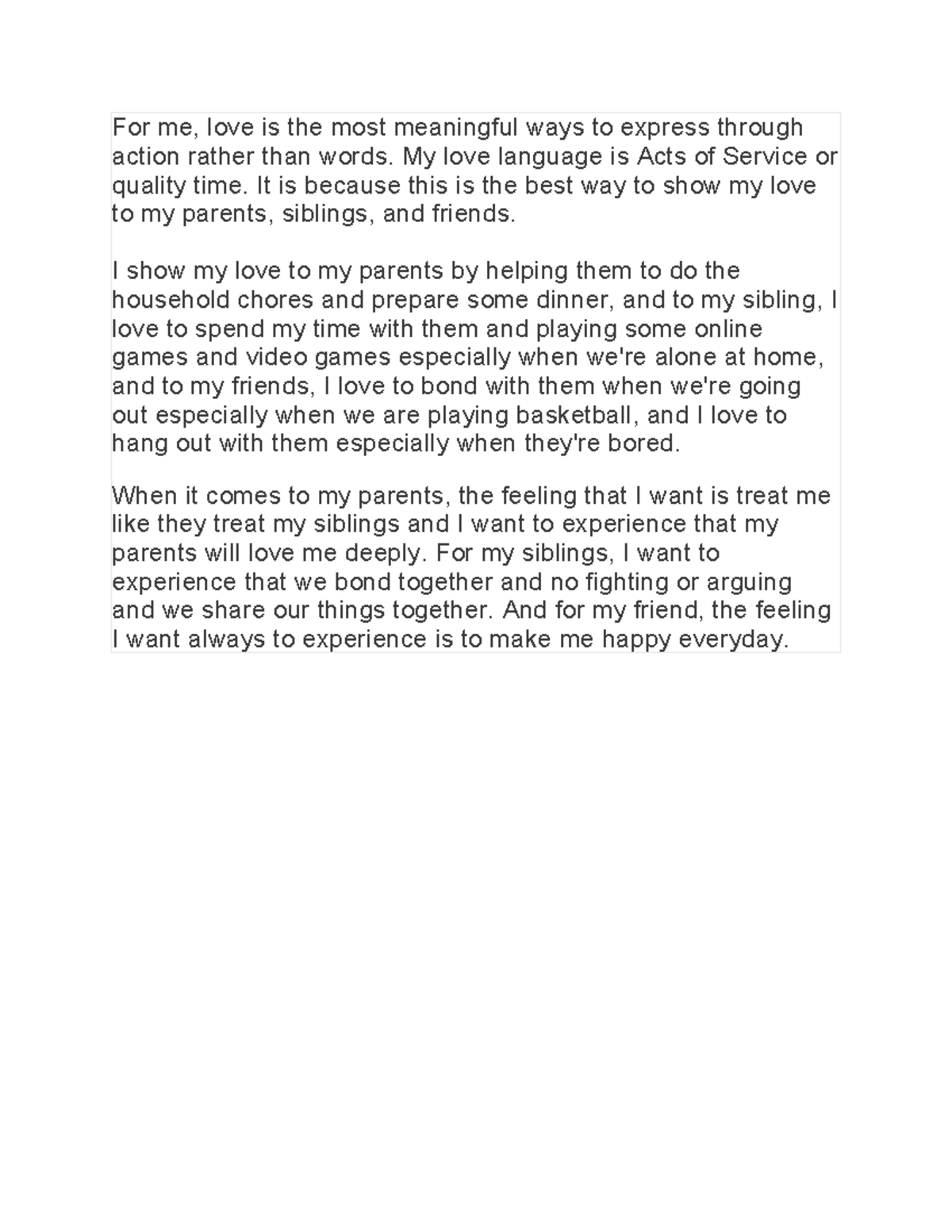 MY LOVE: An Essay on Expressing Love Through Actions - Studocu
