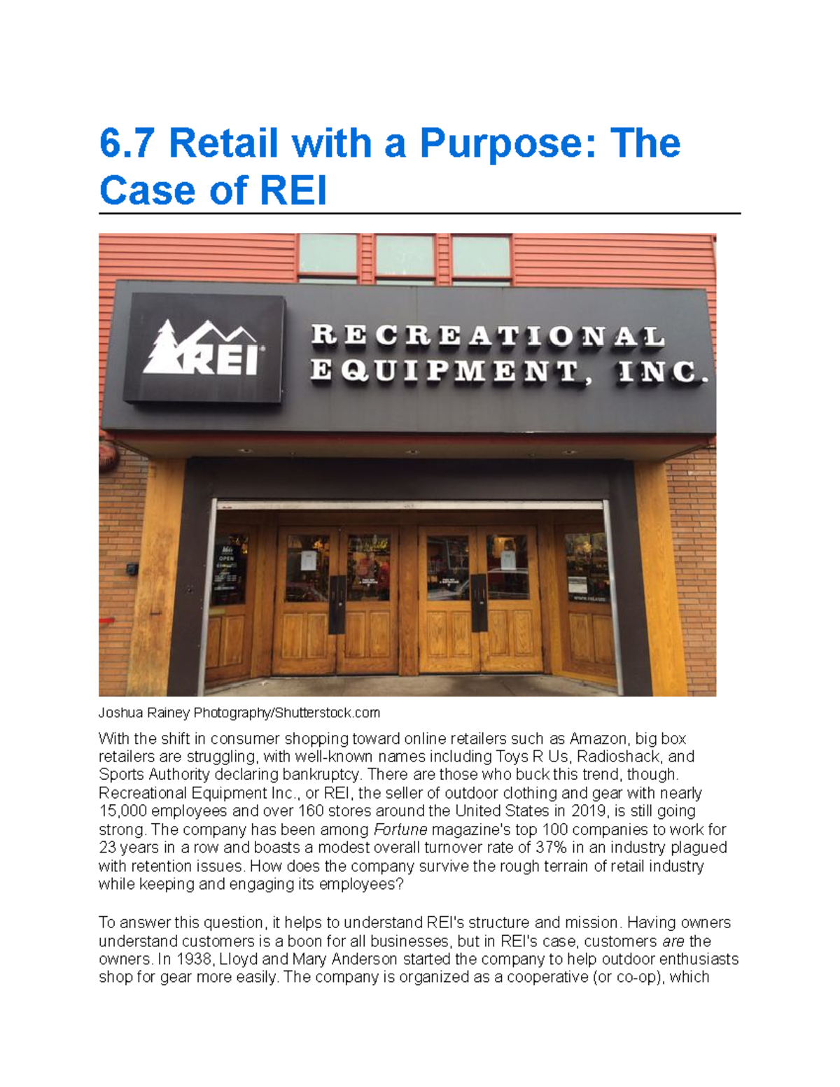 Retail with a Purpose The Case of REI - CH6 OB - 6 Retail with a ...