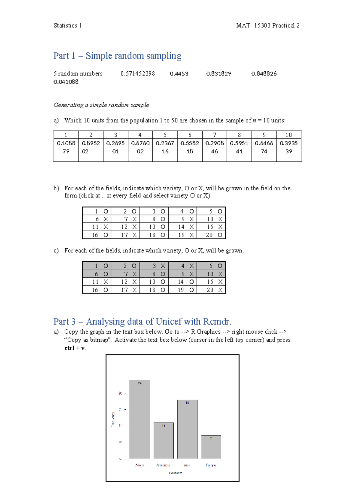 Statistics 1 MAT-15303 Practical 2: Random Sampling Analysis and R ...