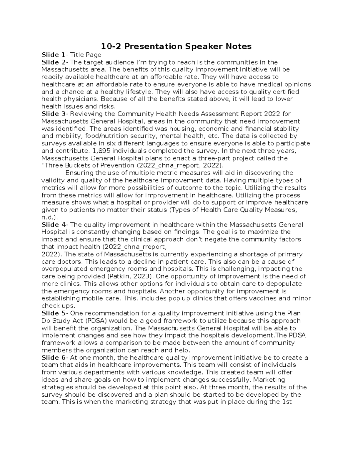 "10-2 Presentation Speaker Notes on Healthcare Quality Improvement ...