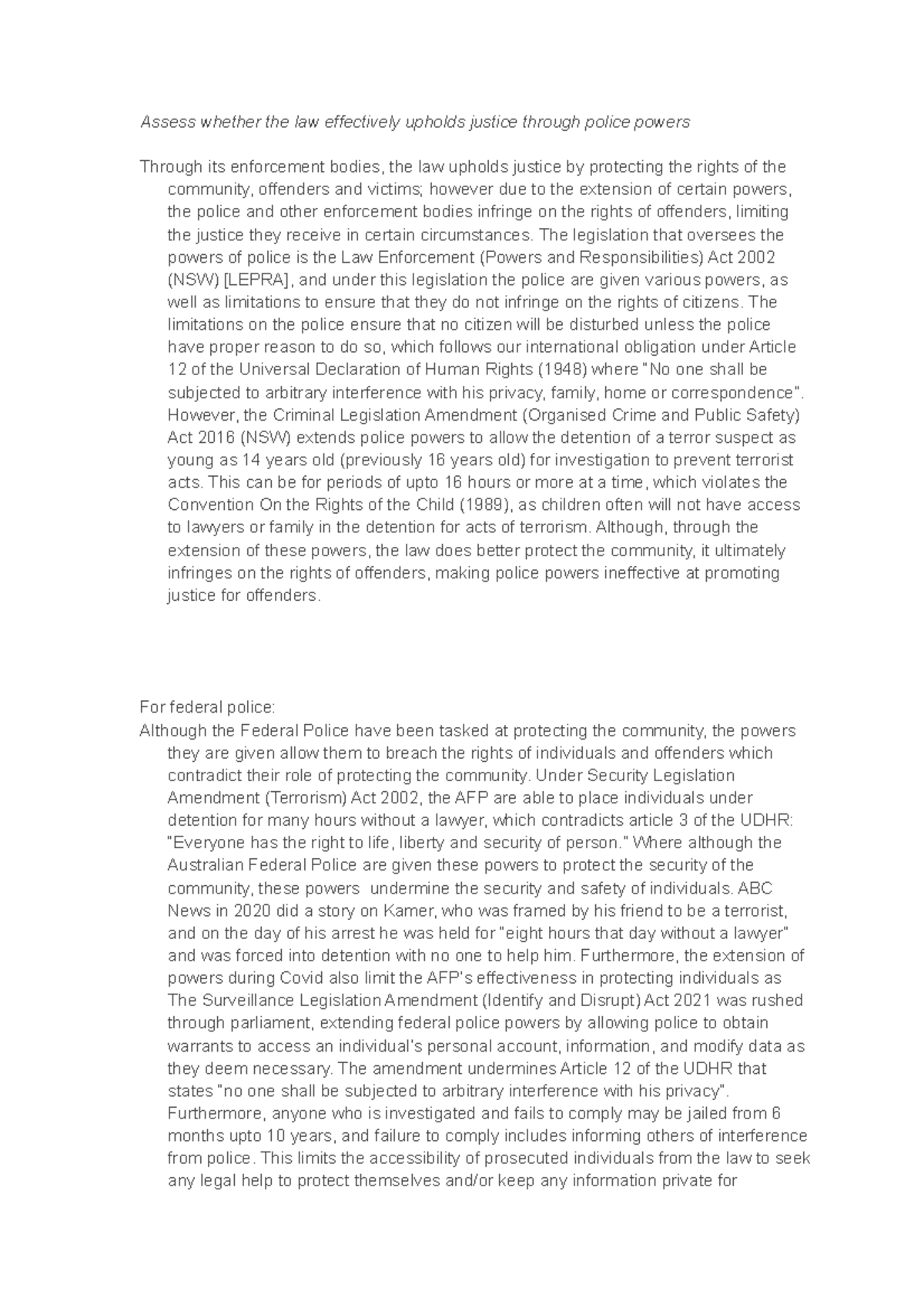 Evaluating Police Powers: Justice vs. Rights in Law Enforcement - Studocu