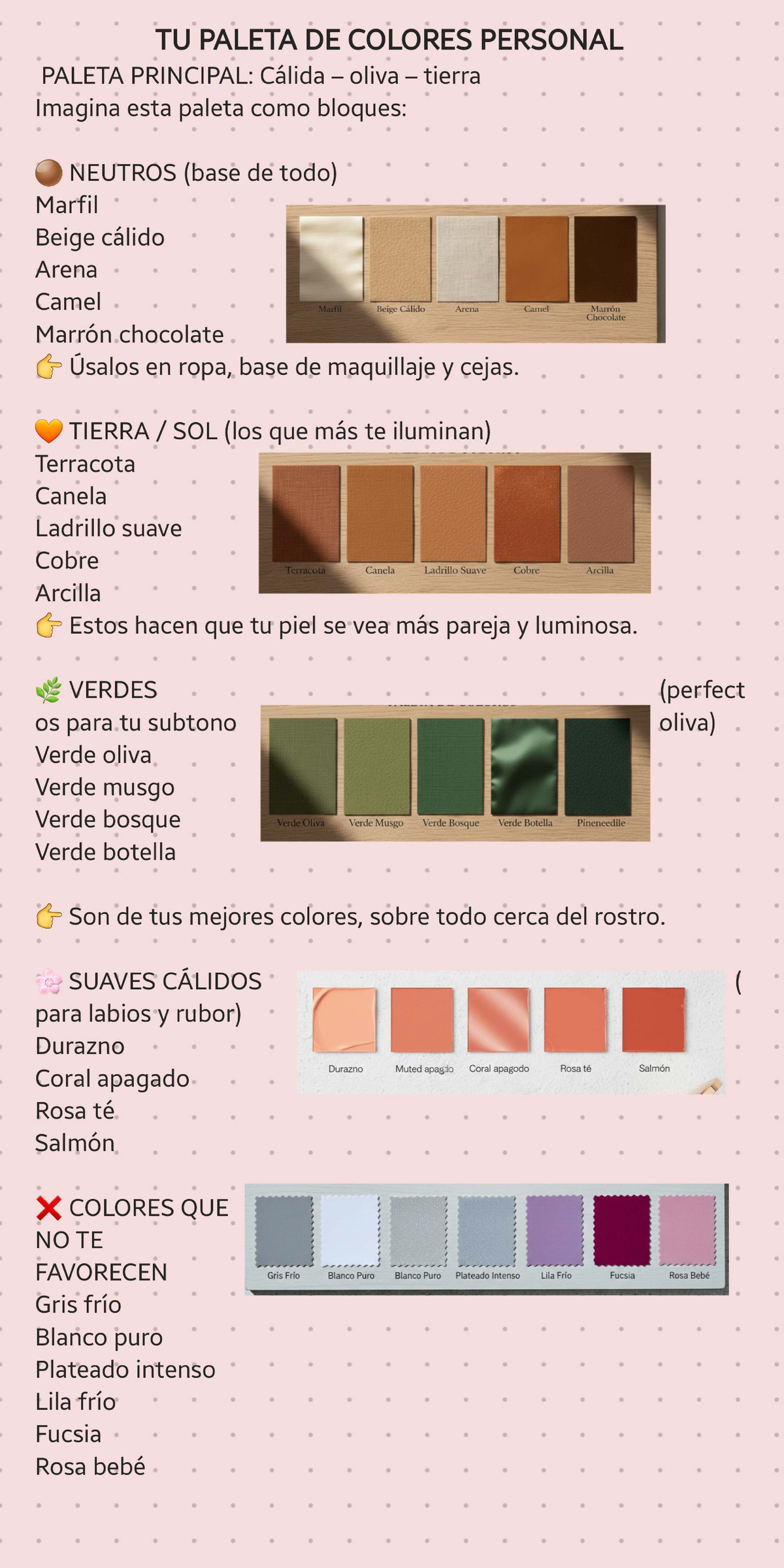 TU PALETA DE COLORES PERSONAL: Colorimetría Otoño Cálido - Studocu