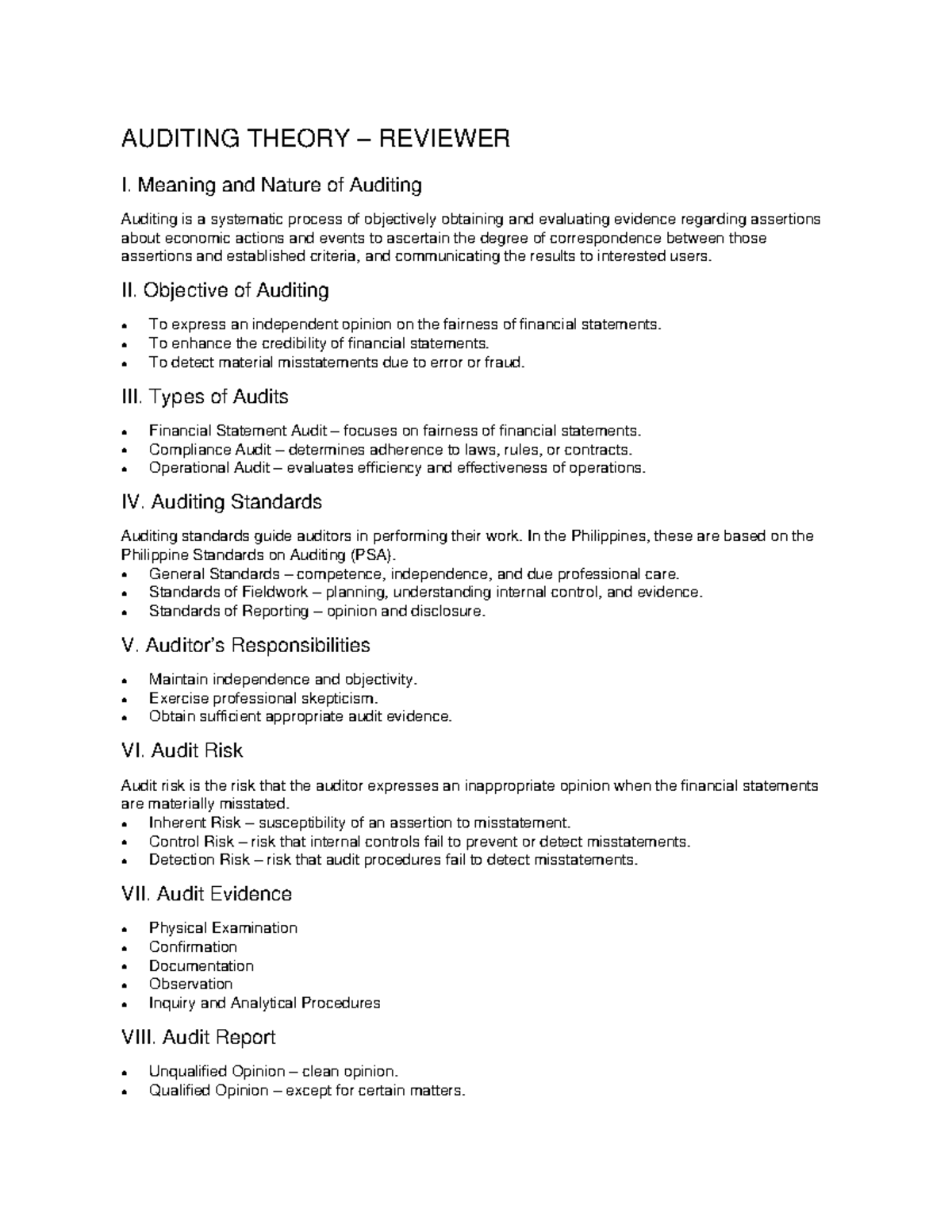 AUDITING 101: Comprehensive Theory Reviewer Guide - Studocu