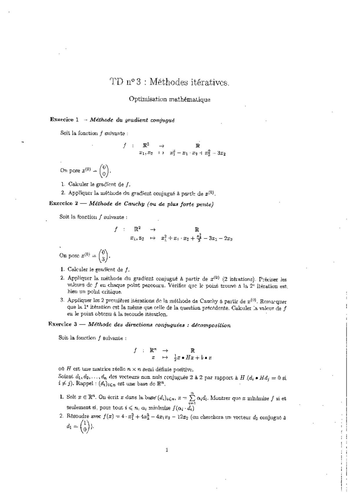 TD 3 : Méthodes itératives en optimisation mathématique - Studocu