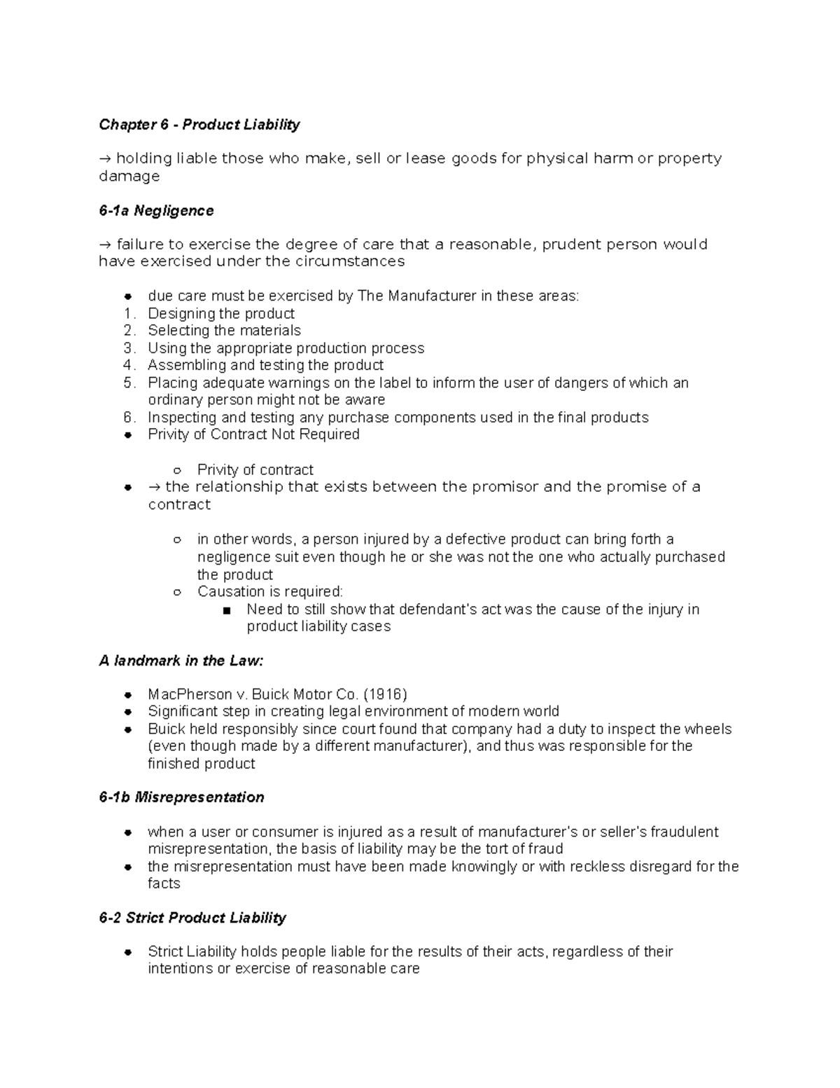 Chapter 6 - Product Liability Overview and Key Concepts - Studocu