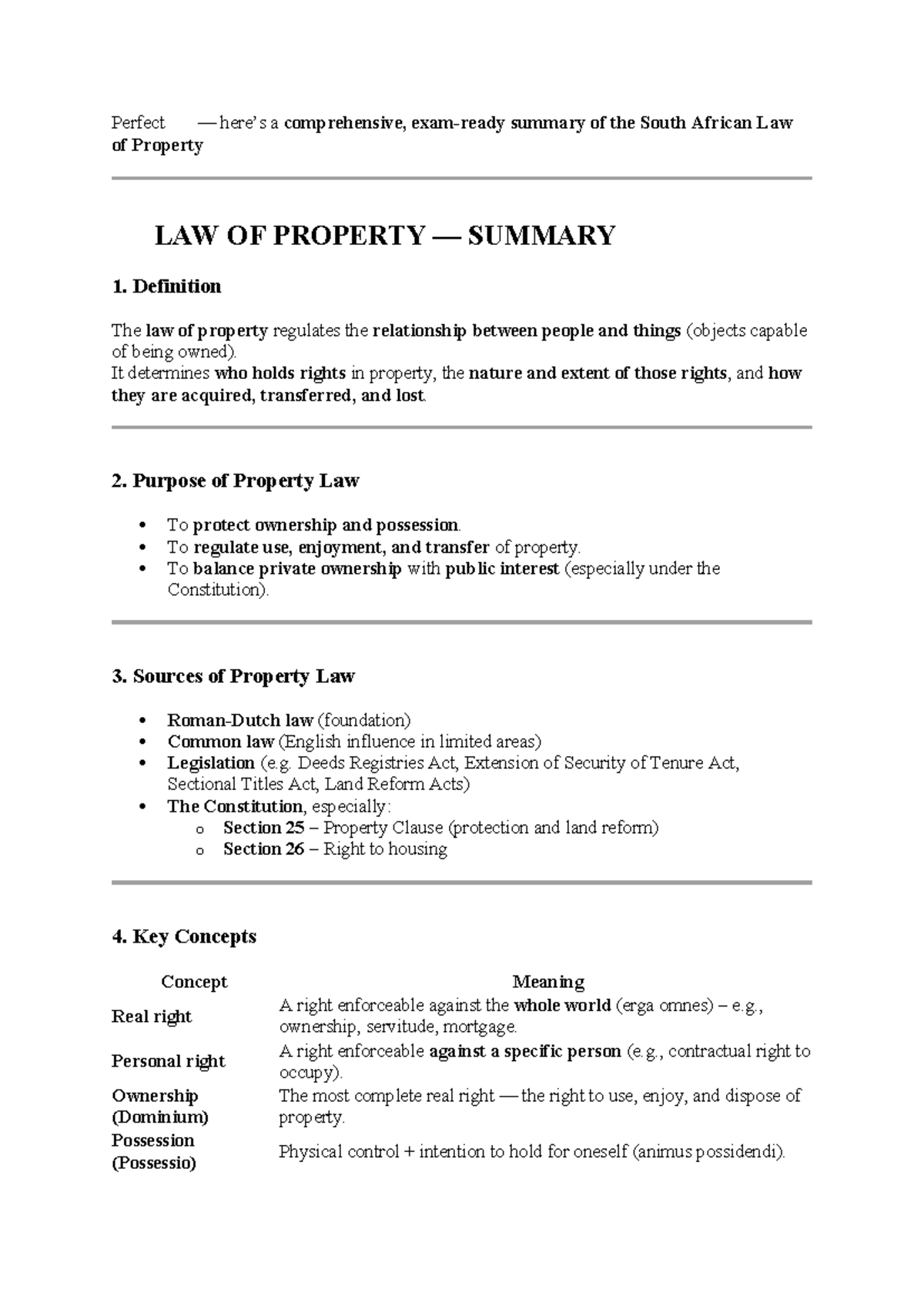 LAW OF PROPERTY SUMMARY: Key Concepts and Developments - Studocu