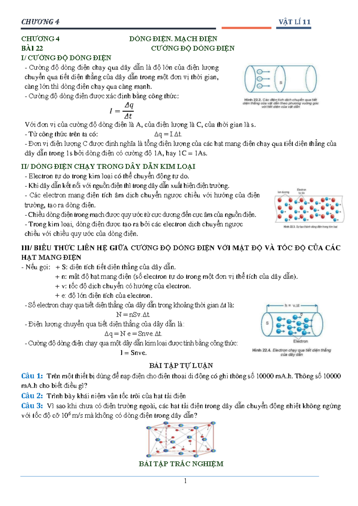 CHƯƠNG 4 VẬT LÍ 11: DÒNG ĐIỆN VÀ MẠCH ĐIỆN - Document Preview