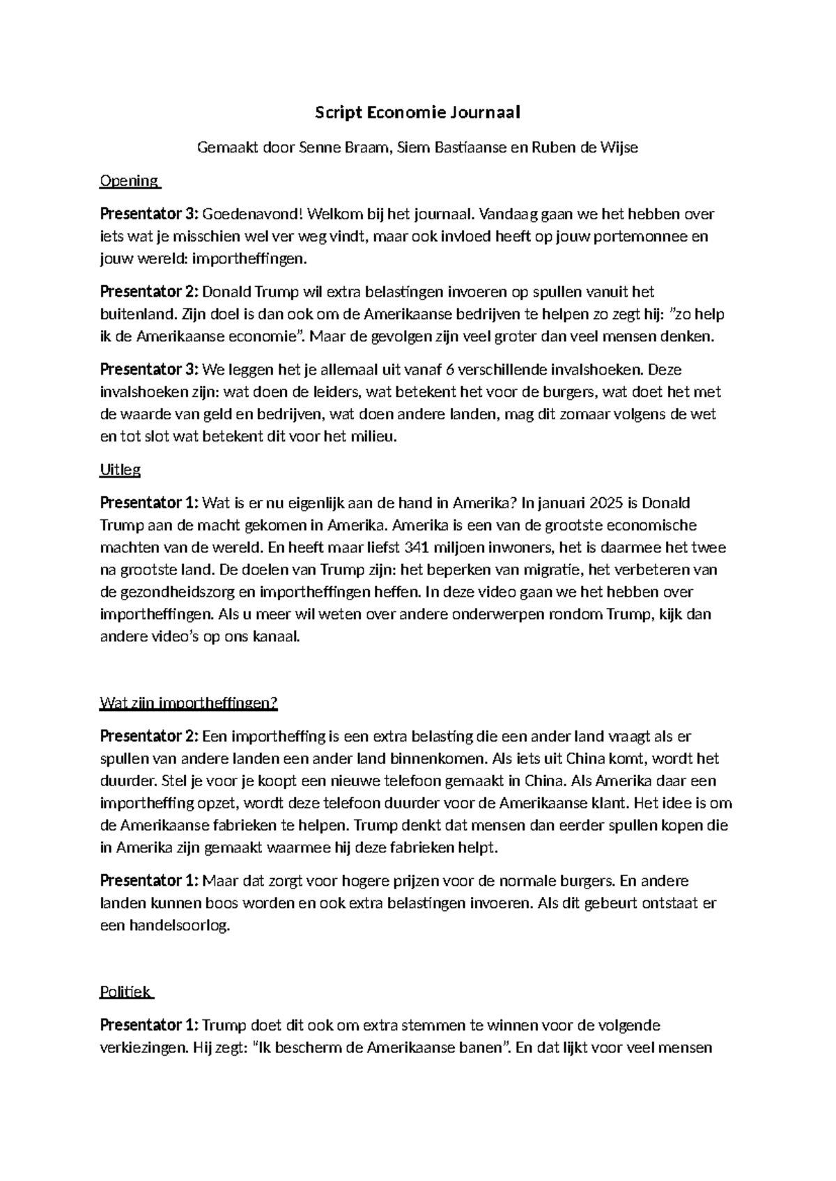 Concept Script Economie 1: Impact van Importheffingen op de Wereld ...