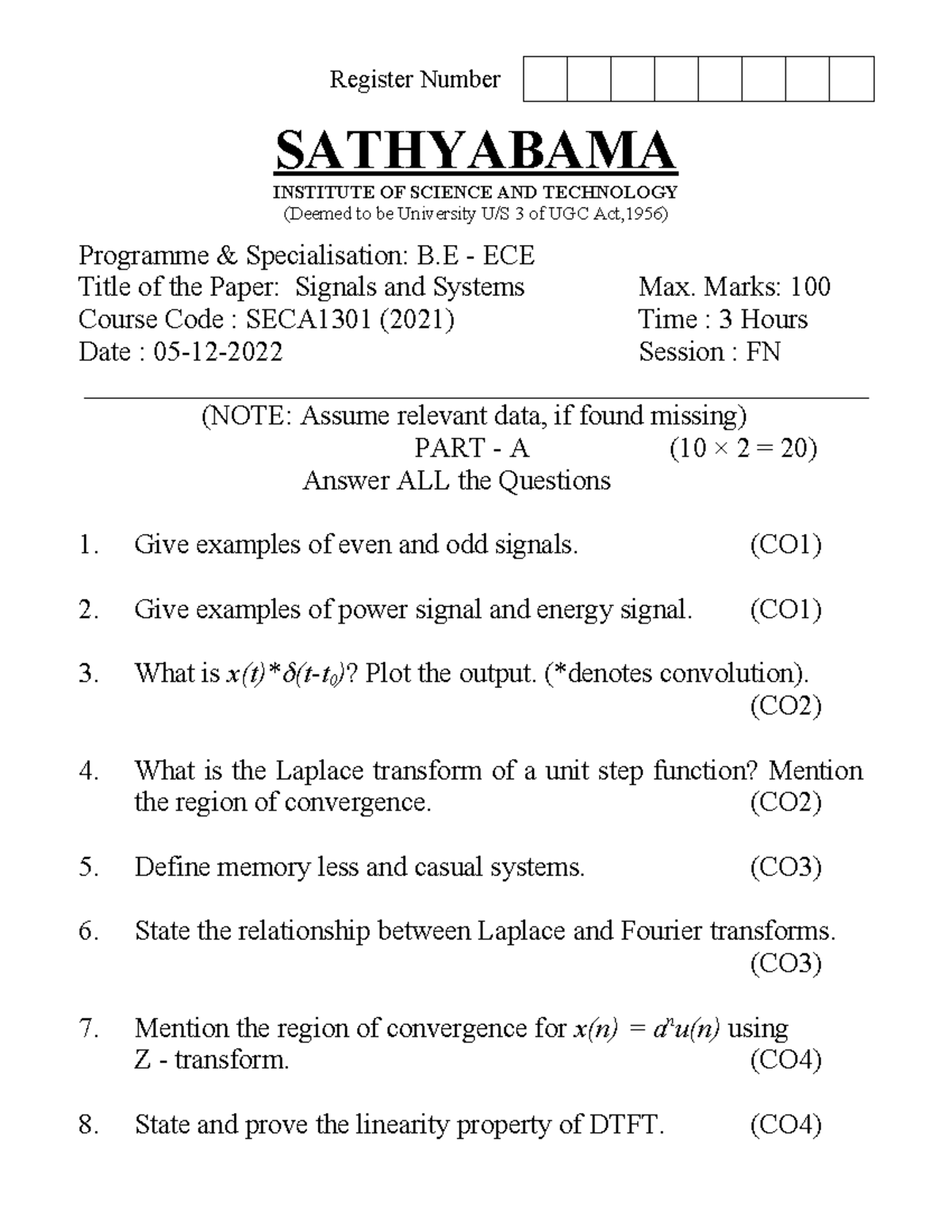 SECA1301 - Signals and Systems Midterm Exam Q&A (Dec 2022) - Studocu