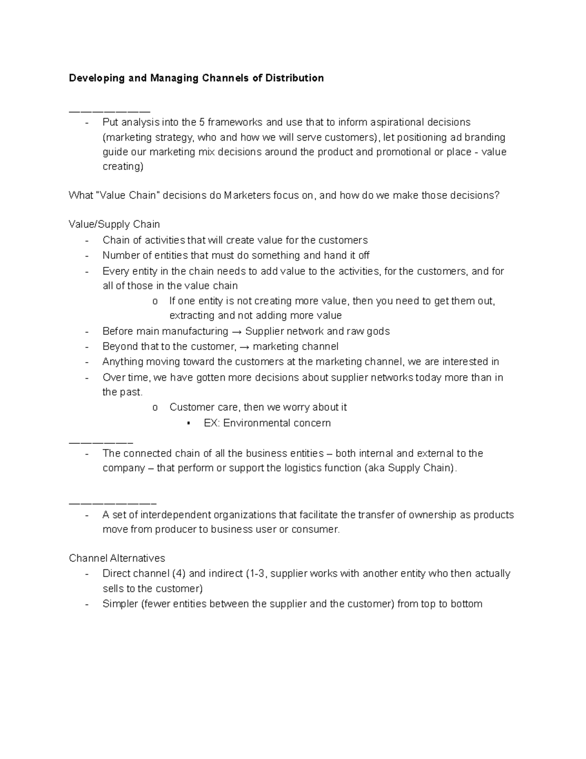 MKT320F – Lecture Notes on Distribution Channels & Value Creation - Studocu