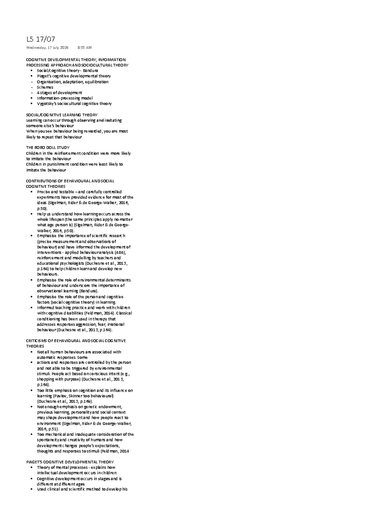 EDUC141 L5 - Lecture notes from Lecture 5 2024 Trimester 1 - COGNITIVE ...