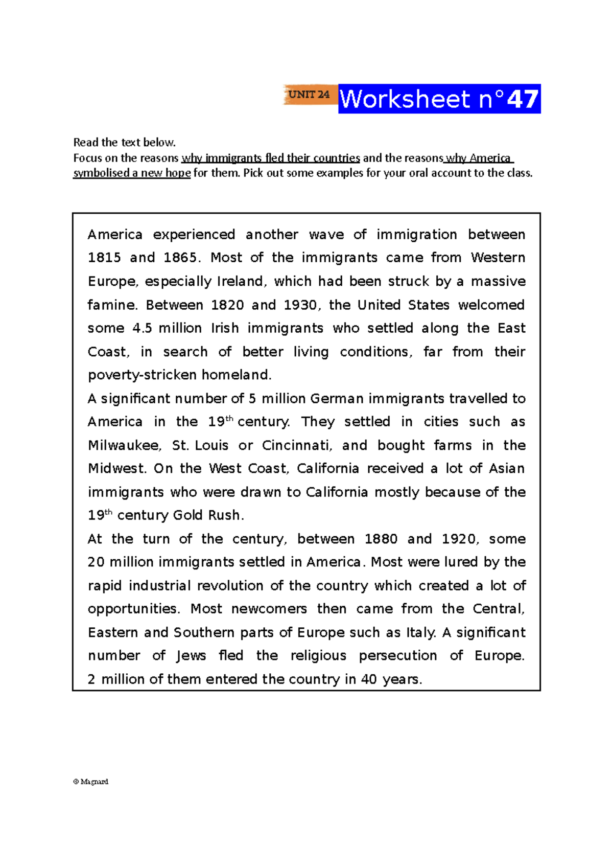 Term Wksht 47 - bbbbbbb - Worksheet n° 47 Read the text below. Focus on ...