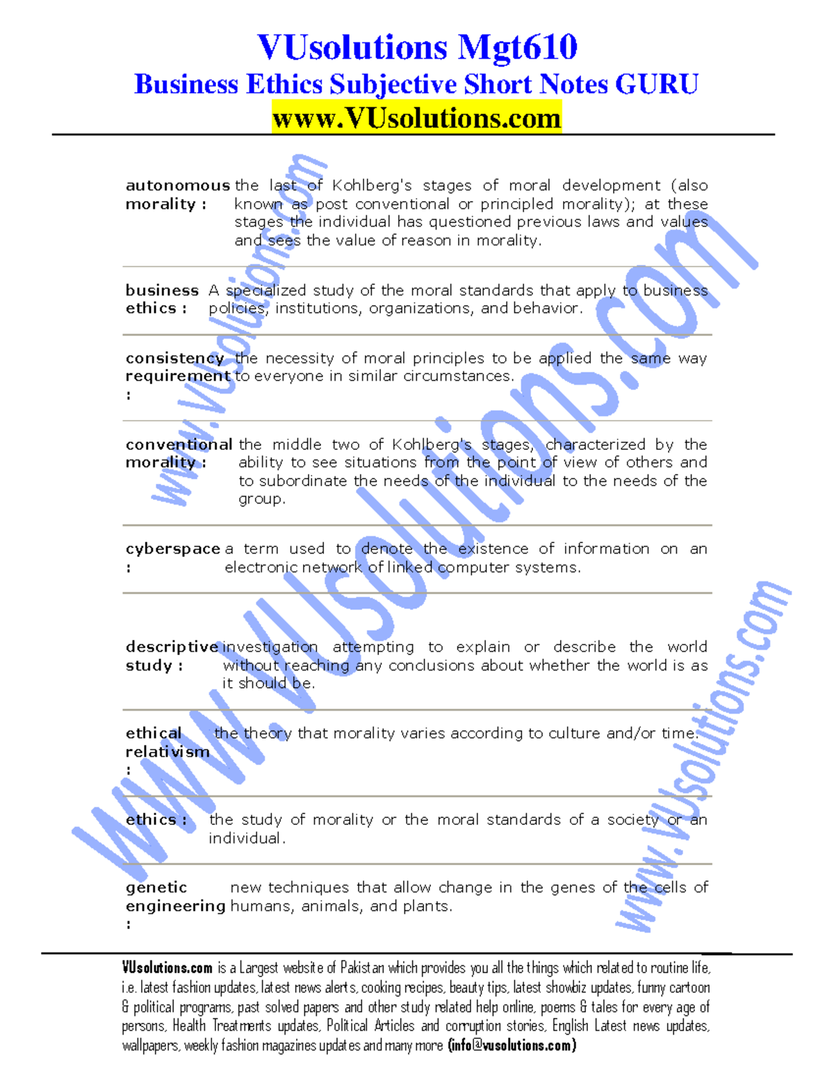 MGT610-Final Exam-Subjective Notes on Business Ethics - Studocu