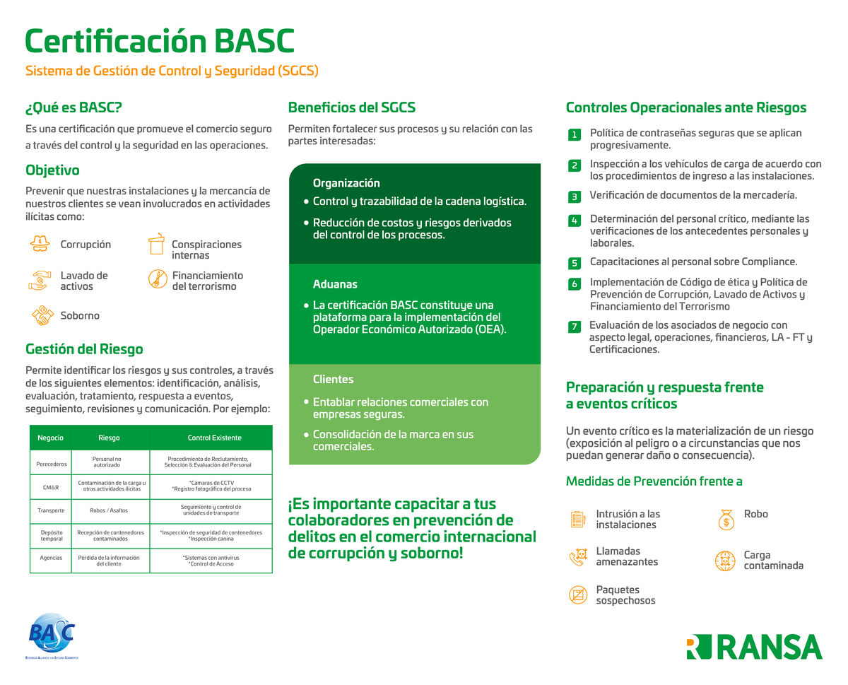 Certificación BASC: Controles Operacionales y Gestión de Riesgos - Studocu