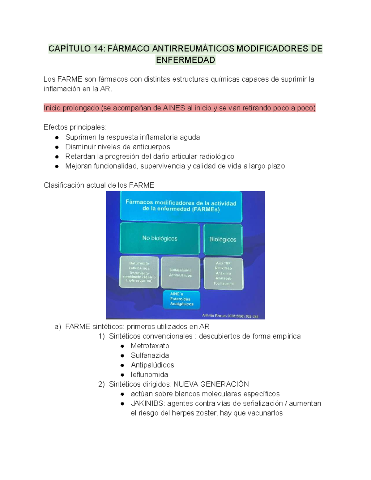 CAPÍTULO 14: FARME en Artritis Reumatoide y su Clasificación - Studocu