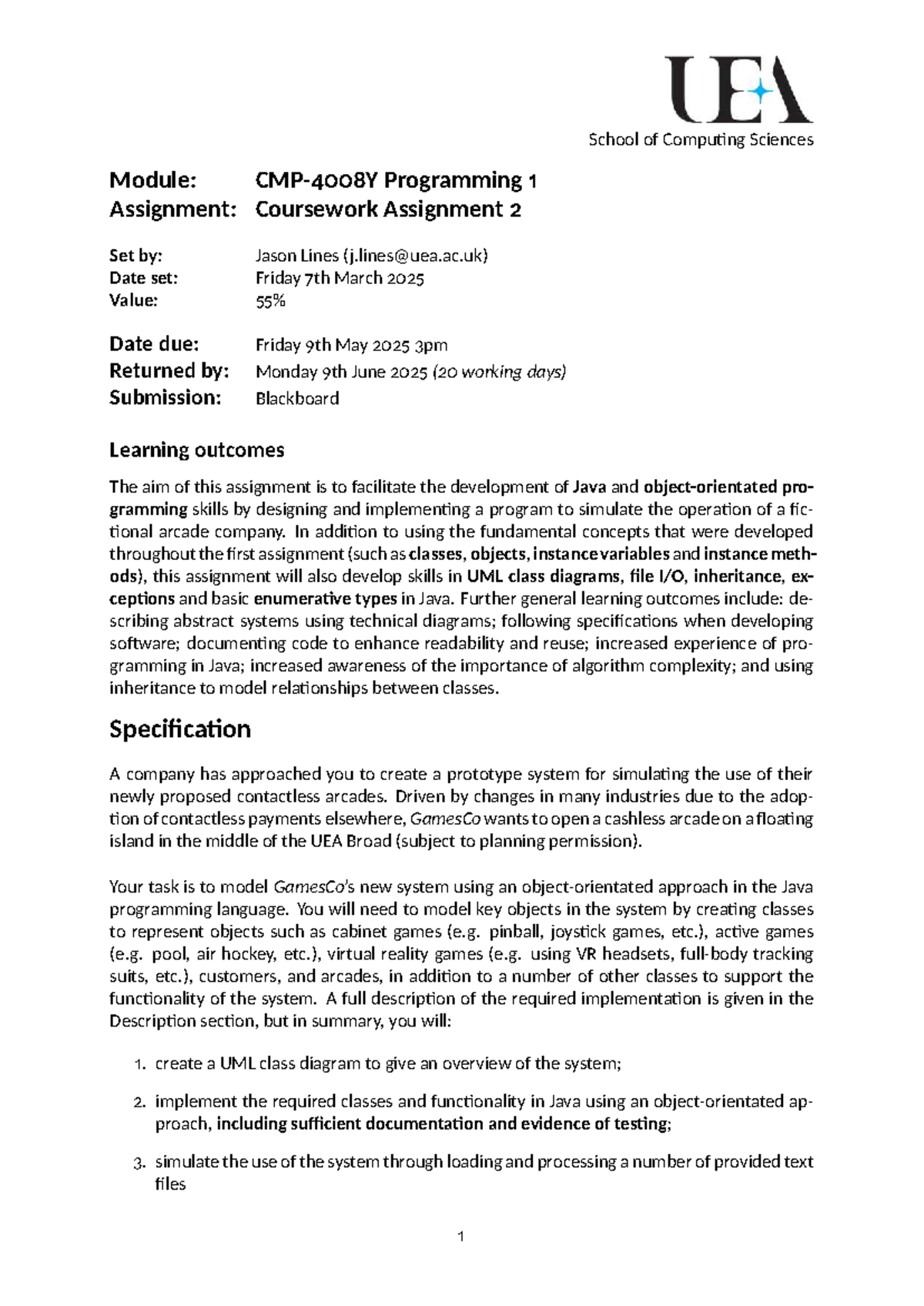 CMP-4008Y Programming 1: Coursework Assignment 2 Overview and ...