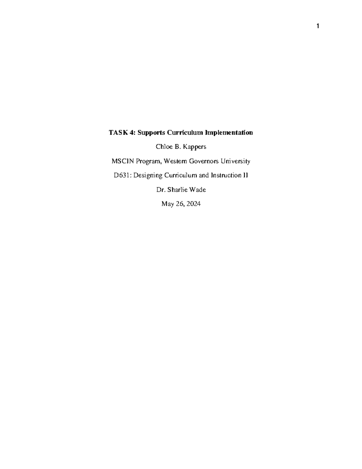 D631 Task 4: Curriculum Implementation Plan & Strategies - Studocu