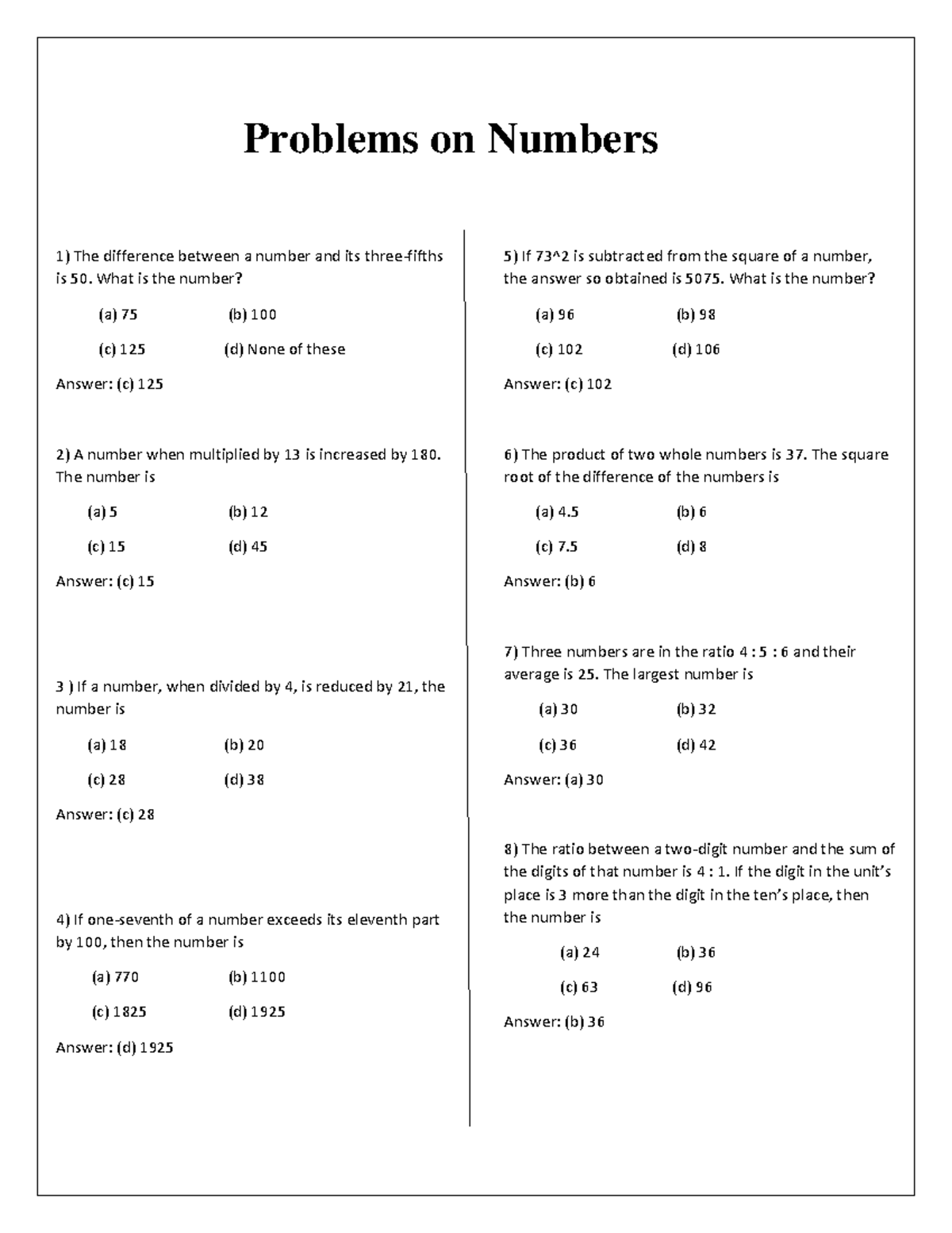 Problems on Numbers - Solutions and Answers - Studocu