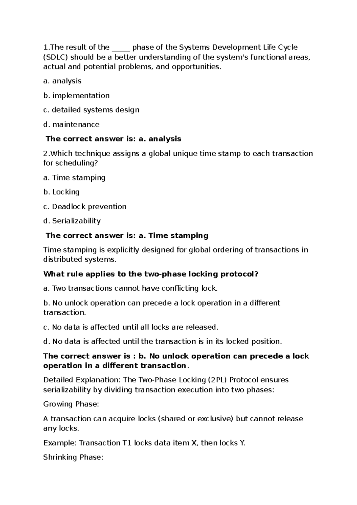 Assessment 1 - Questions & Answers on SDLC and Concurrency Control ...